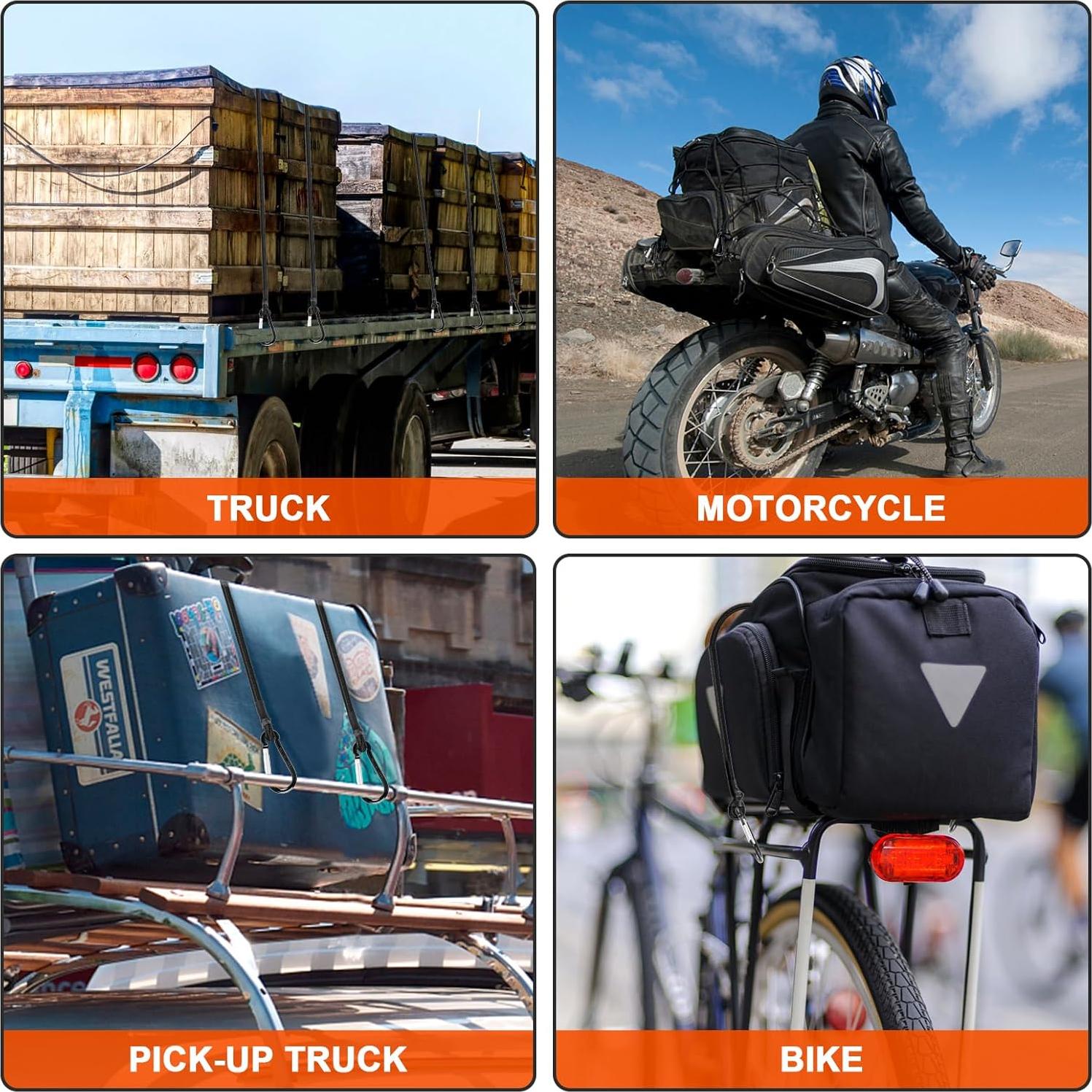 Cuerda Elástica Kinzomor 30 cm con Ganchos Carabiner - Paquete de 6