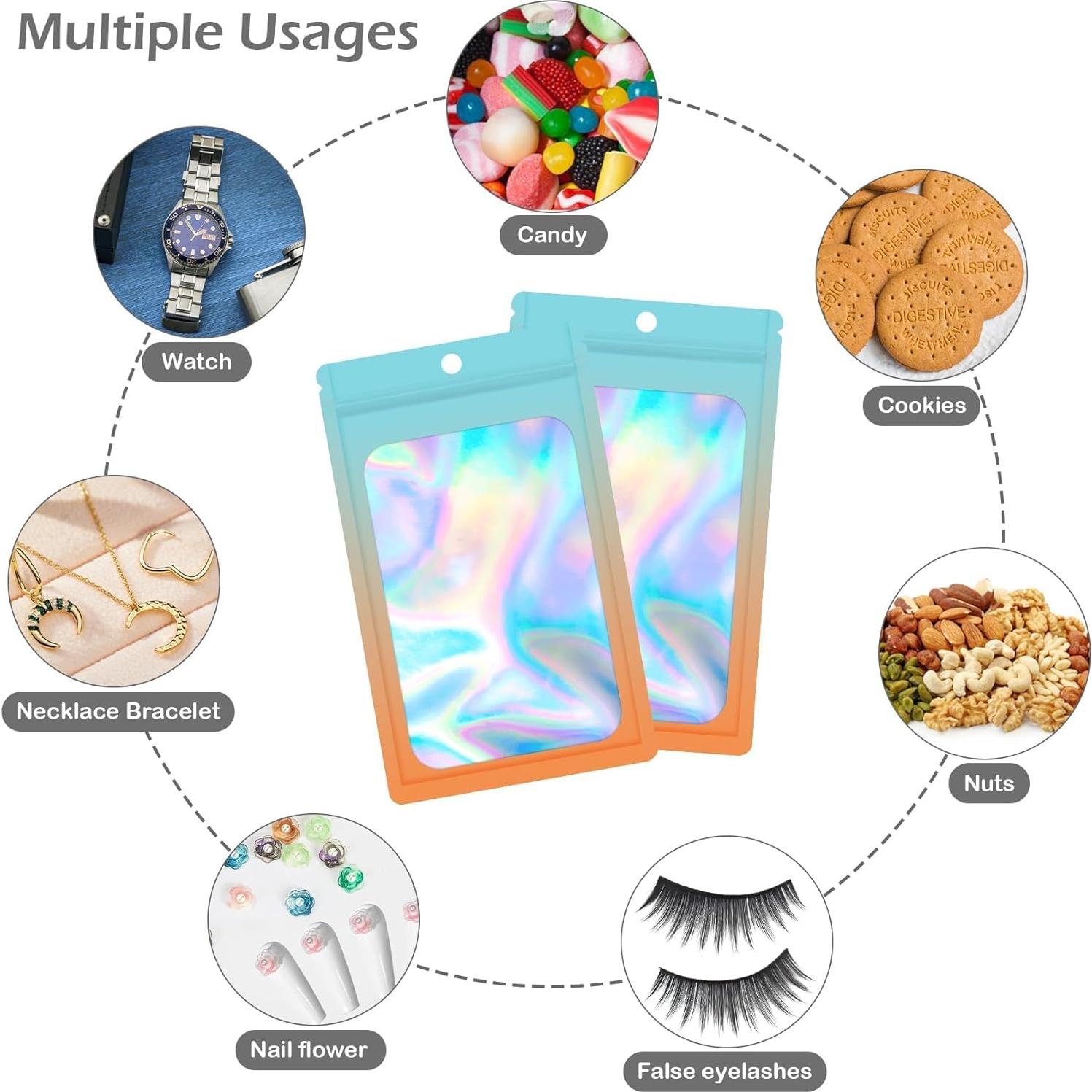 Paquete de 100 Bolsas Holográficas Mylar EgticLive 7x11 cm