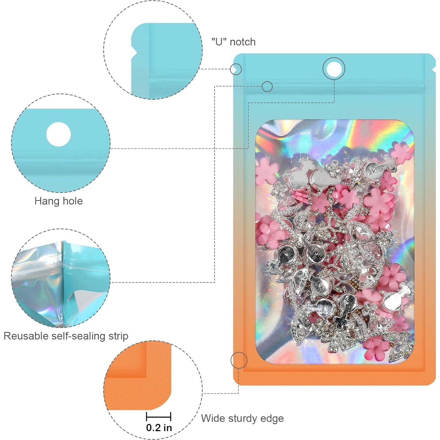 Paquete de 100 Bolsas Holográficas Mylar EgticLive 7x11 cm