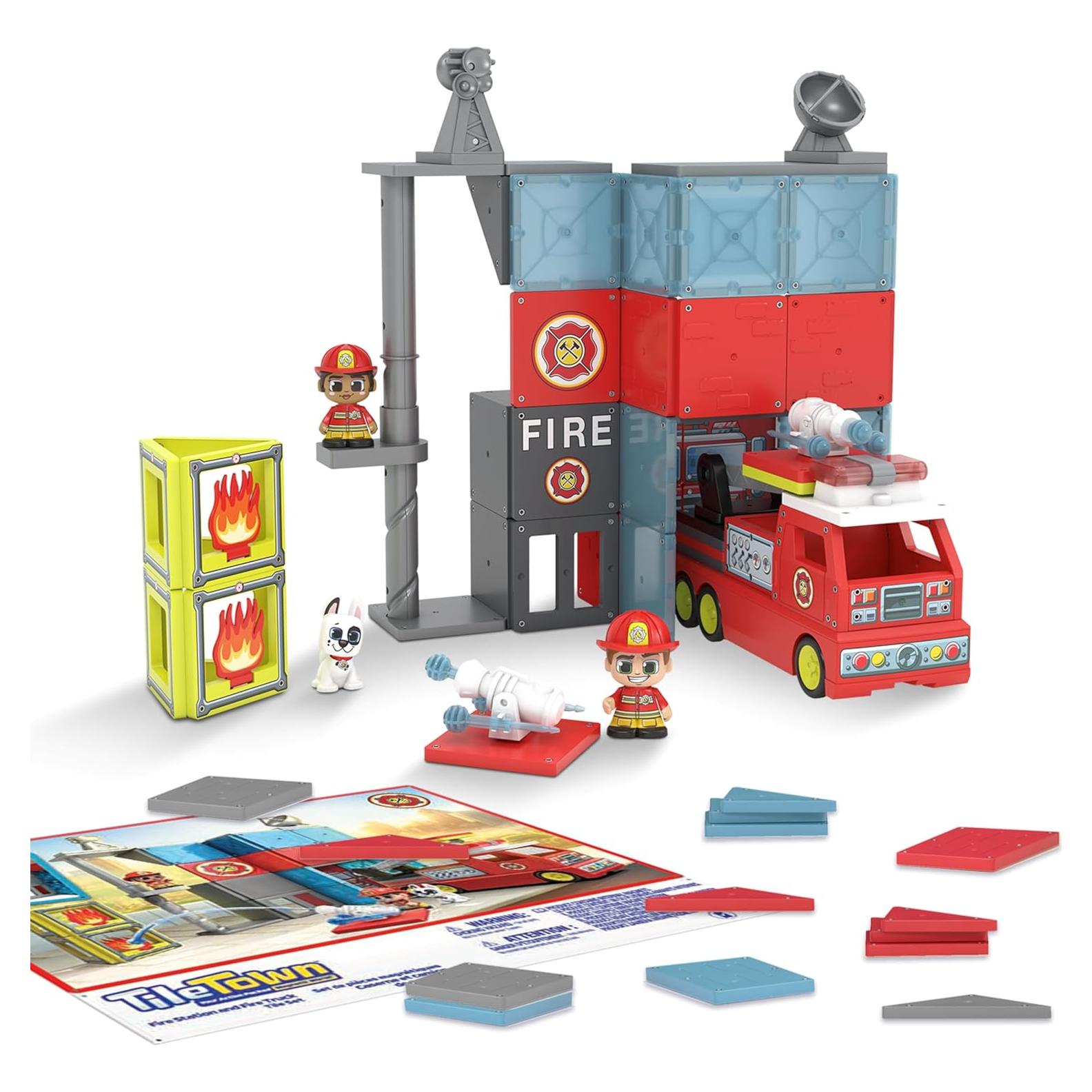 Estación de Bomberos Tile Town + Juego Magnético 66 Piezas