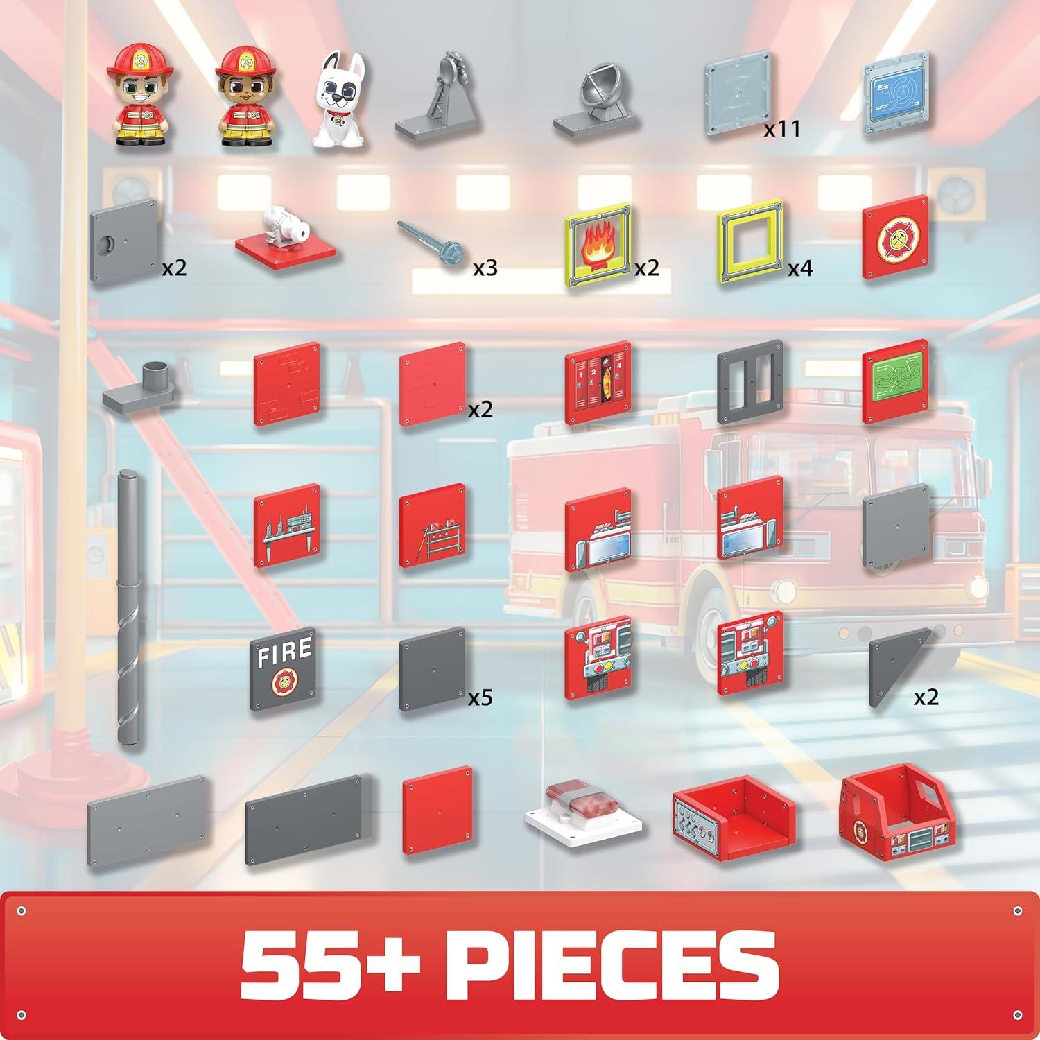 Estación de Bomberos Tile Town + Juego Magnético 66 Piezas