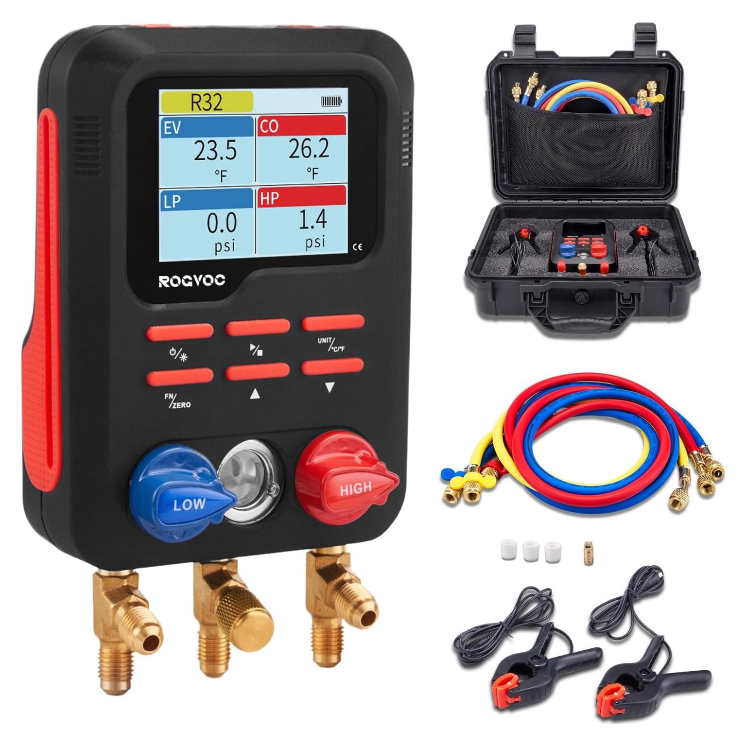 Manómetro Digital Rogvoc RMG4DB-BK con 3 Mangueras y Termómetros