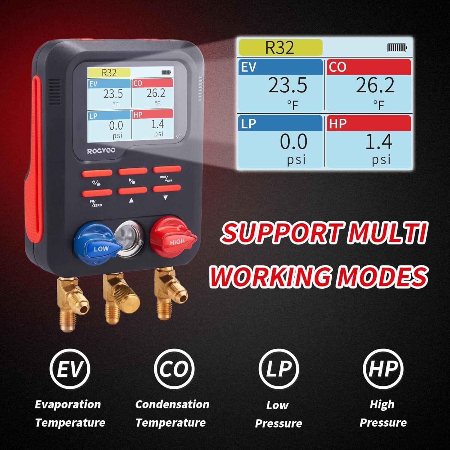 Manómetro Digital Rogvoc RMG4DB-BK con 3 Mangueras y Termómetros