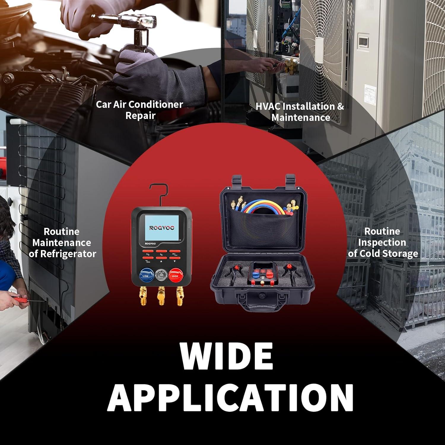 Manómetro Digital Rogvoc RMG4DB-BK con 3 Mangueras y Termómetros