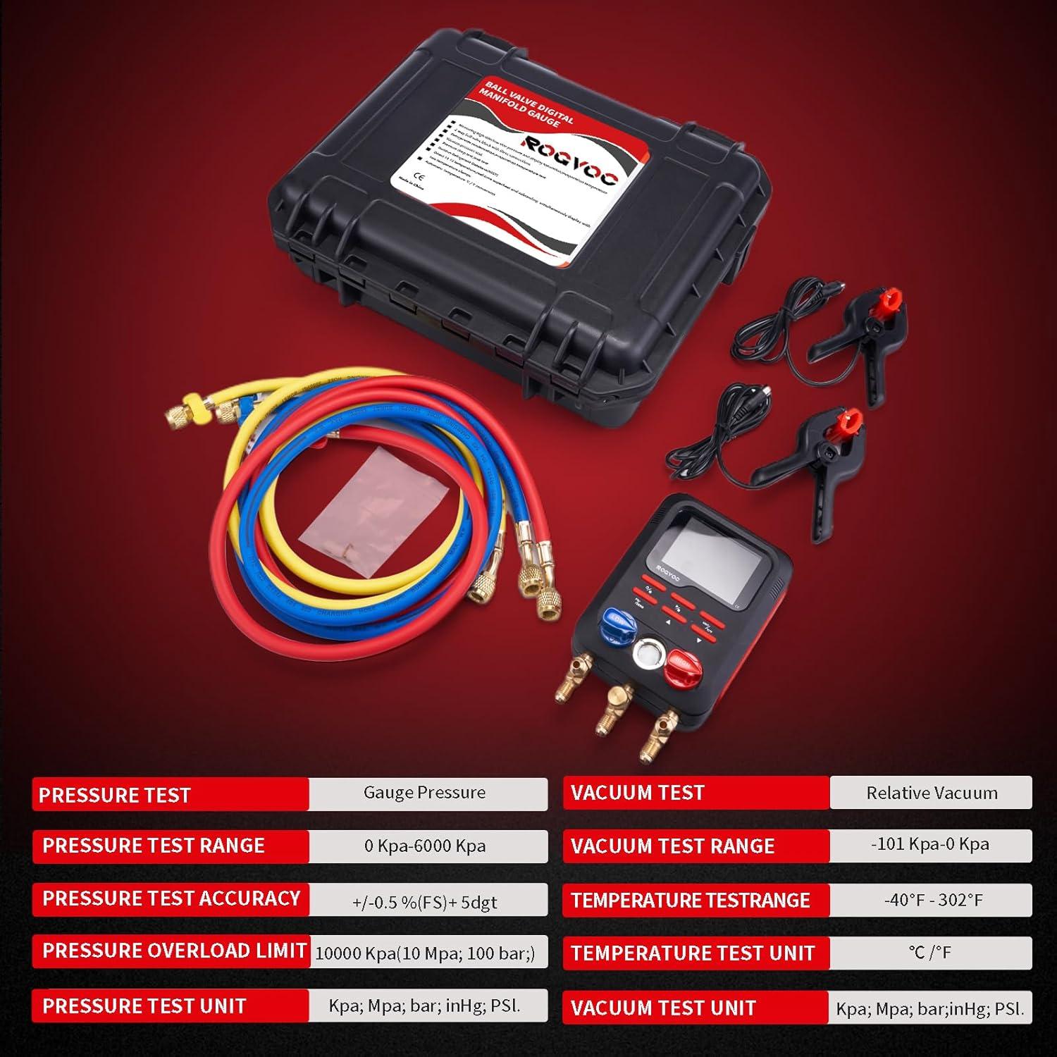 Manómetro Digital Rogvoc RMG4DB-BK con 3 Mangueras y Termómetros
