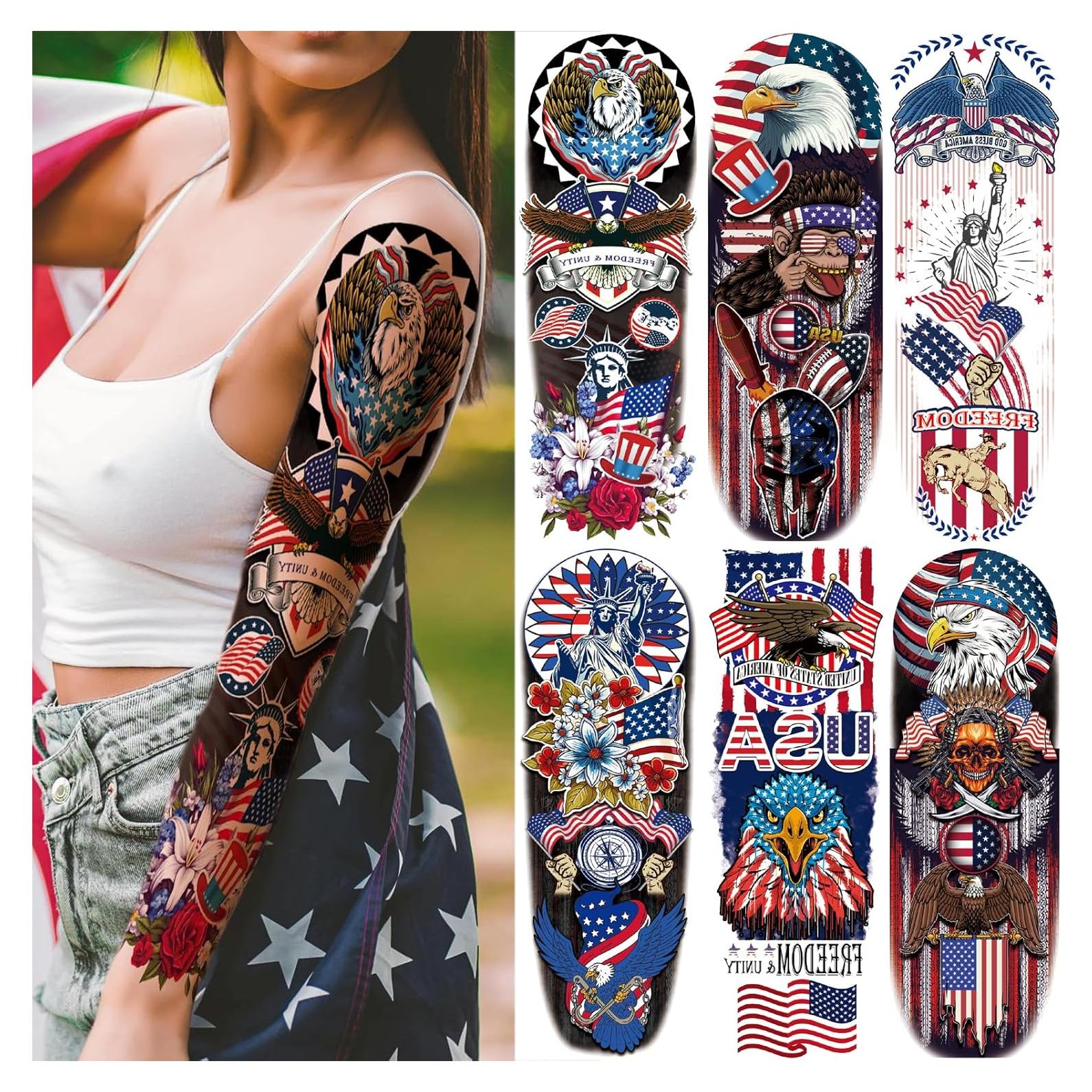 Mangas de Tatuaje Temporal Briyhose 4 de Julio 6 Hojas 48x17cm