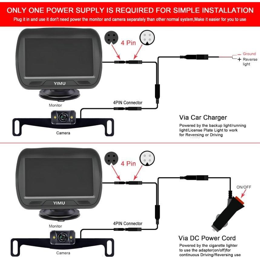 Cámara de Respaldo YIMU K4303 con Monitor 4.3" HD, IP69K