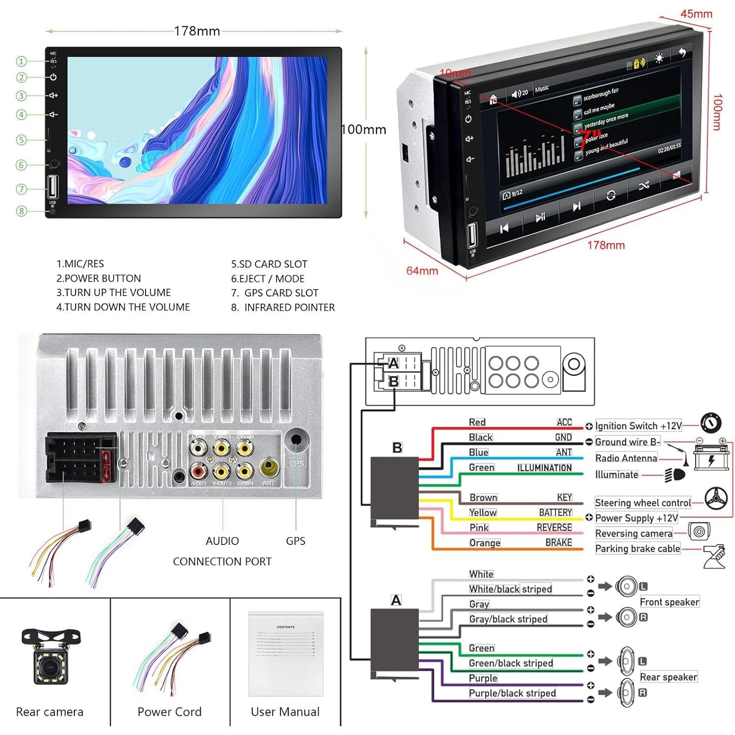 Estéreo de coche CAMECHO Q3161A3-39-C06 Doble Din 7" CarPlay