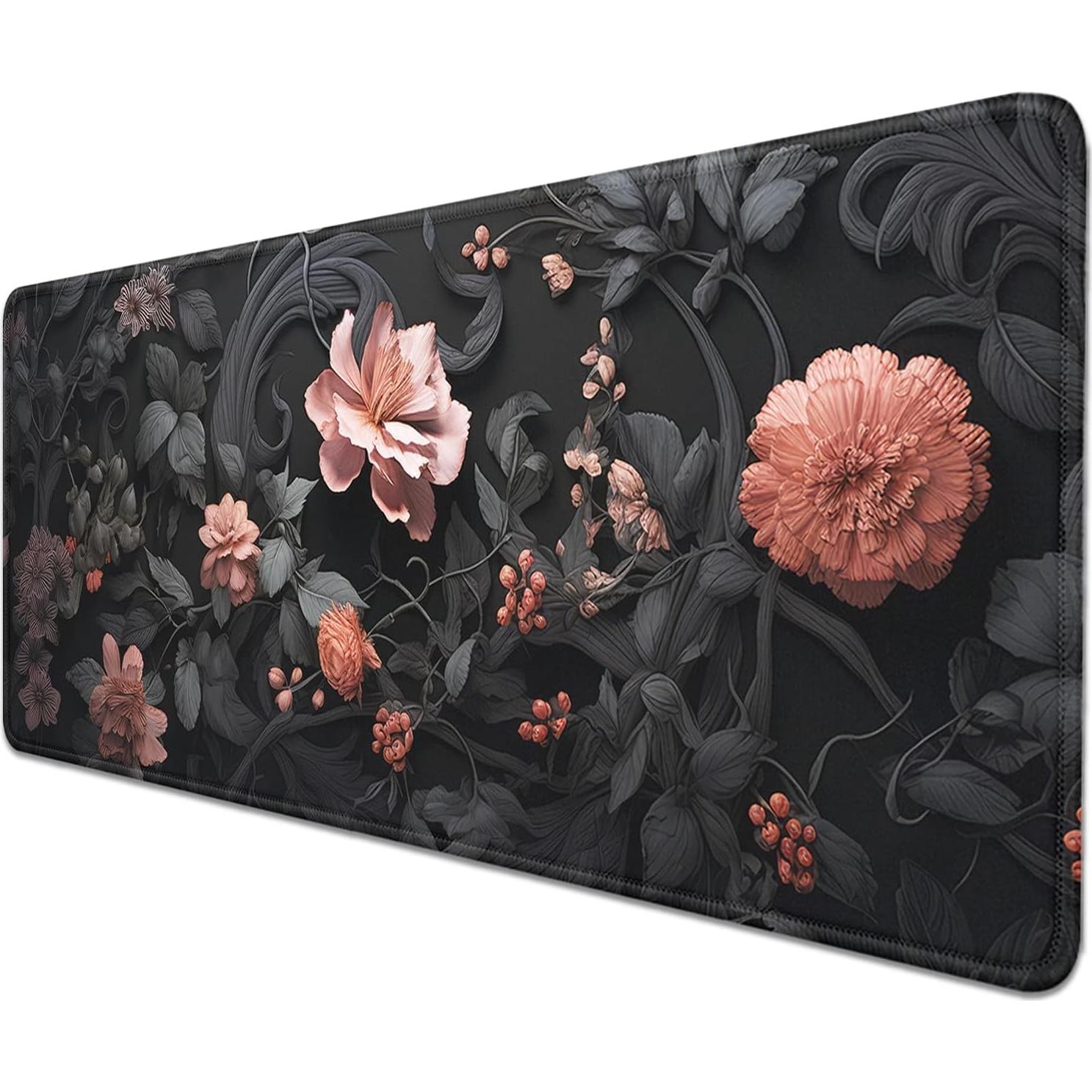 Alfombrilla de Ratón Grande LZVCTMO Floral Negra 69.85x29.97 cm