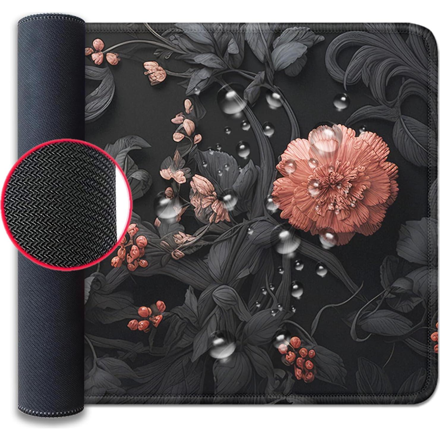 Alfombrilla de Ratón Grande LZVCTMO Floral Negra 69.85x29.97 cm