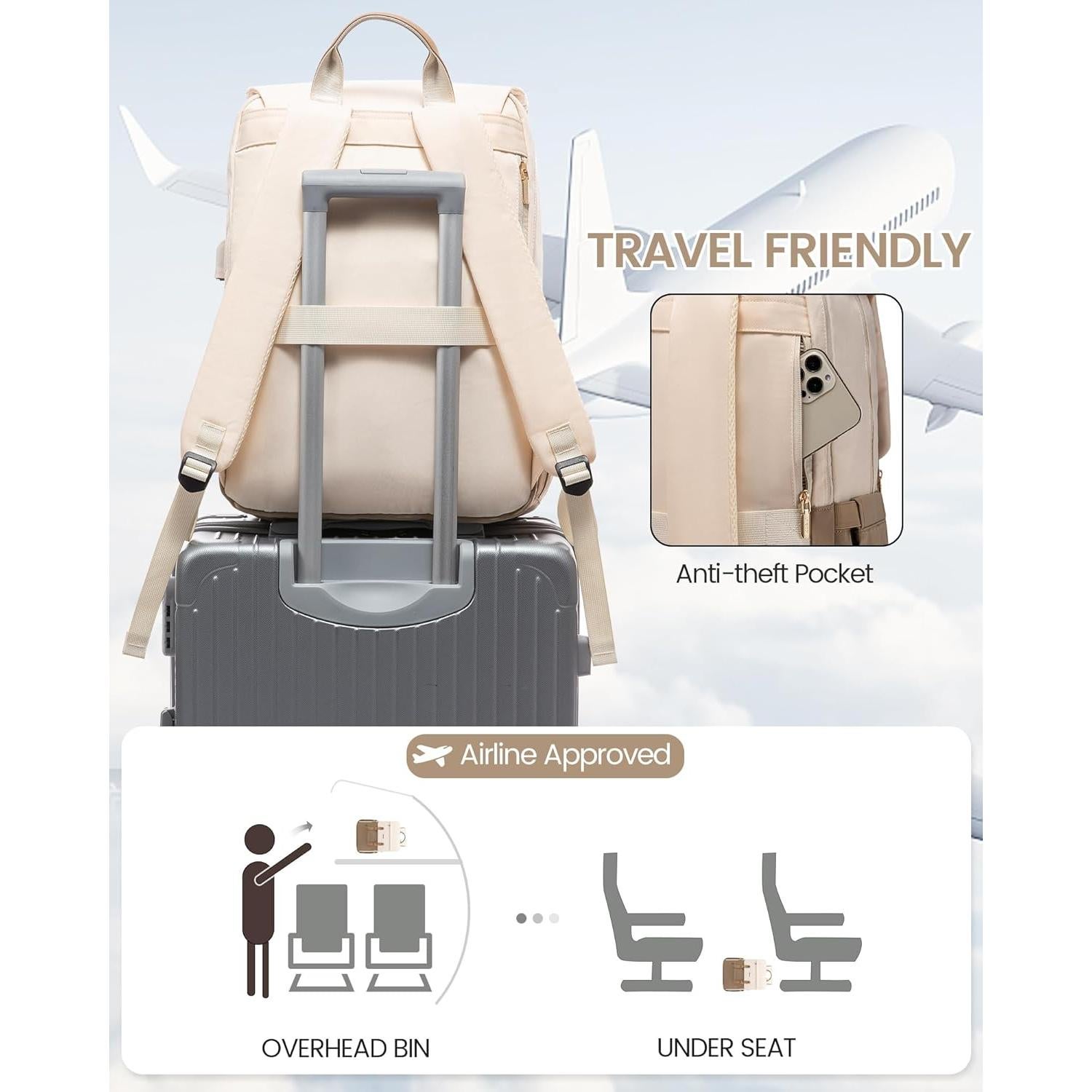 Mochila LOVEVOOK para Laptop 15.6" Beige y Café 23.2L