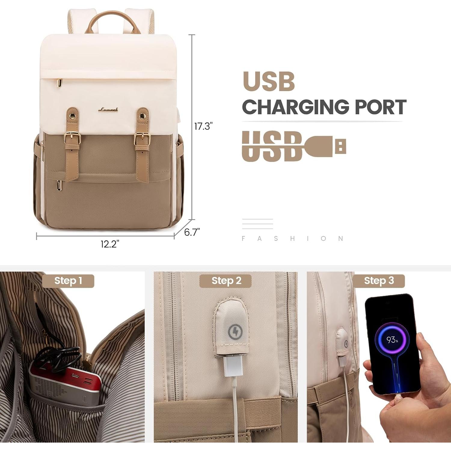 Mochila LOVEVOOK para Laptop 15.6" Beige y Café 23.2L