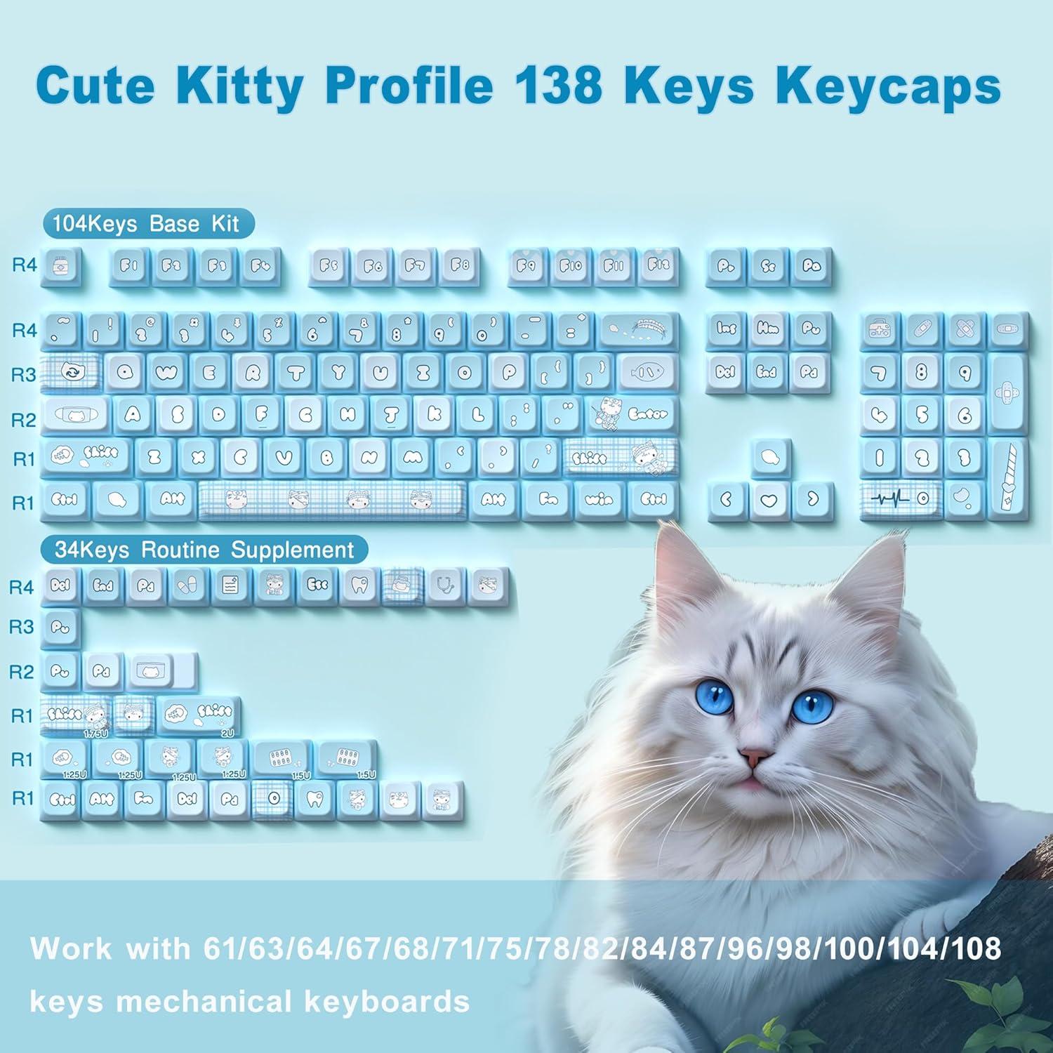 Conjunto de Teclas Personalizadas LUSKINNO Gato Acuático 138 PBT