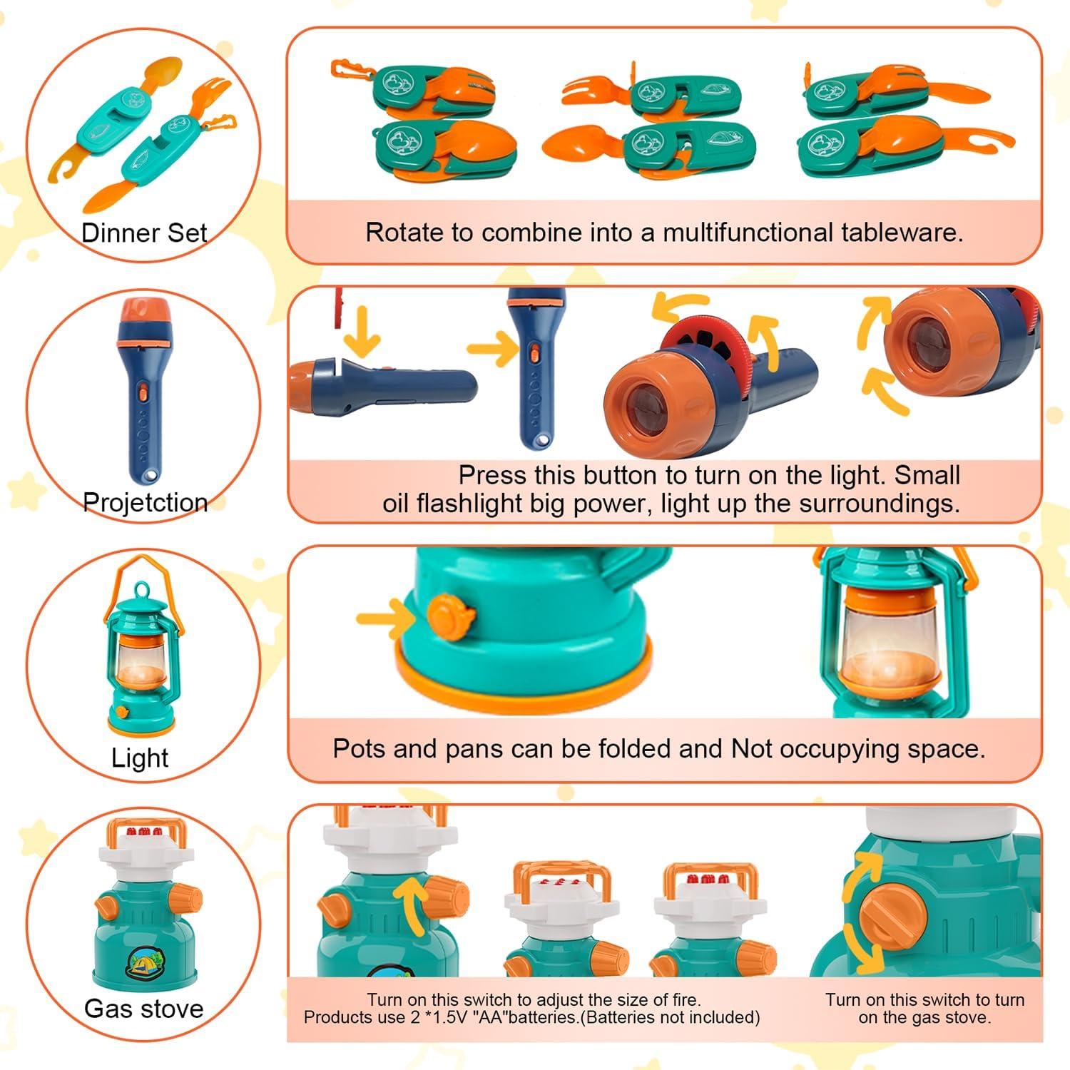 Juego de Camping para Niños Qtioucp con Tienda y Linterna