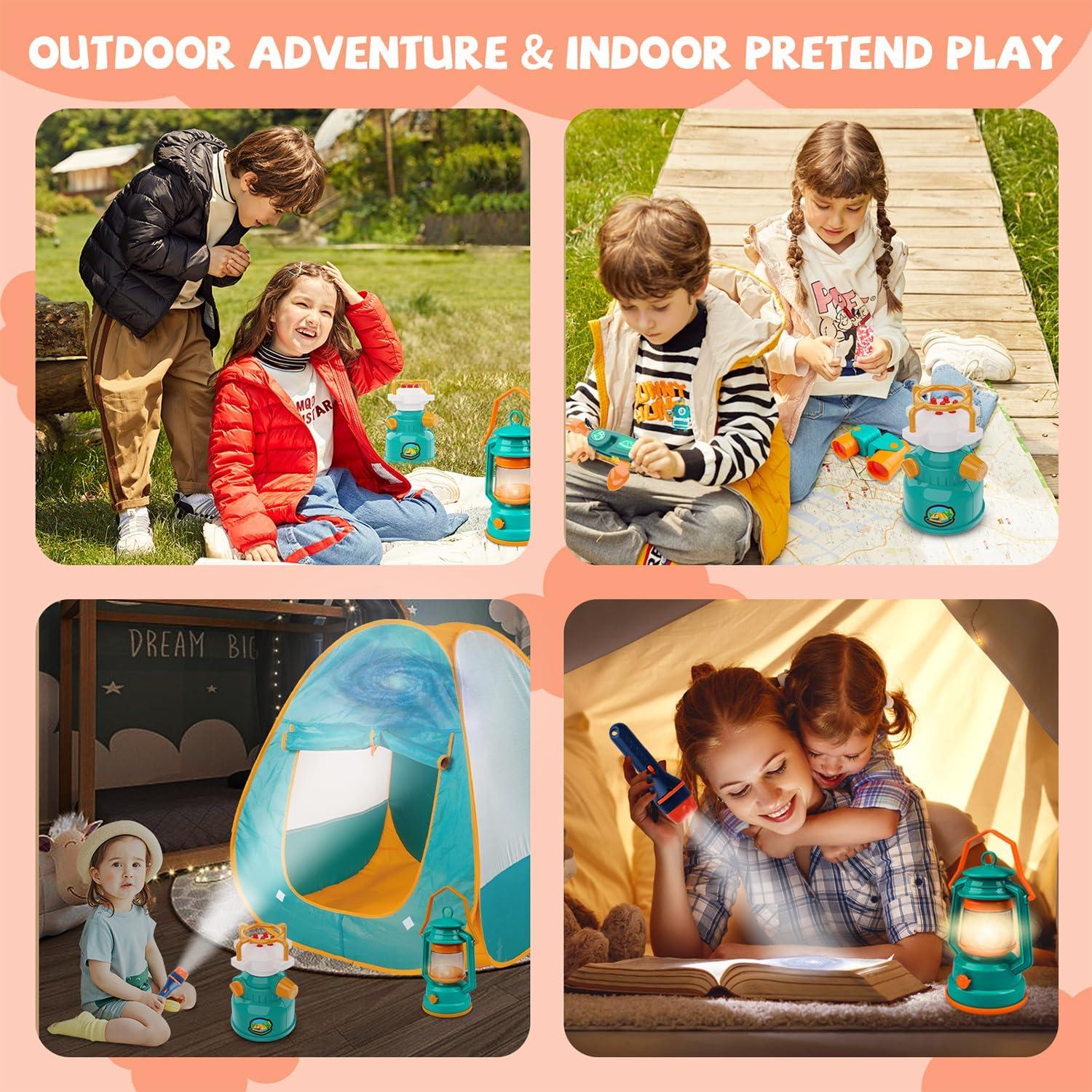 Juego de Camping para Niños Qtioucp con Tienda y Linterna