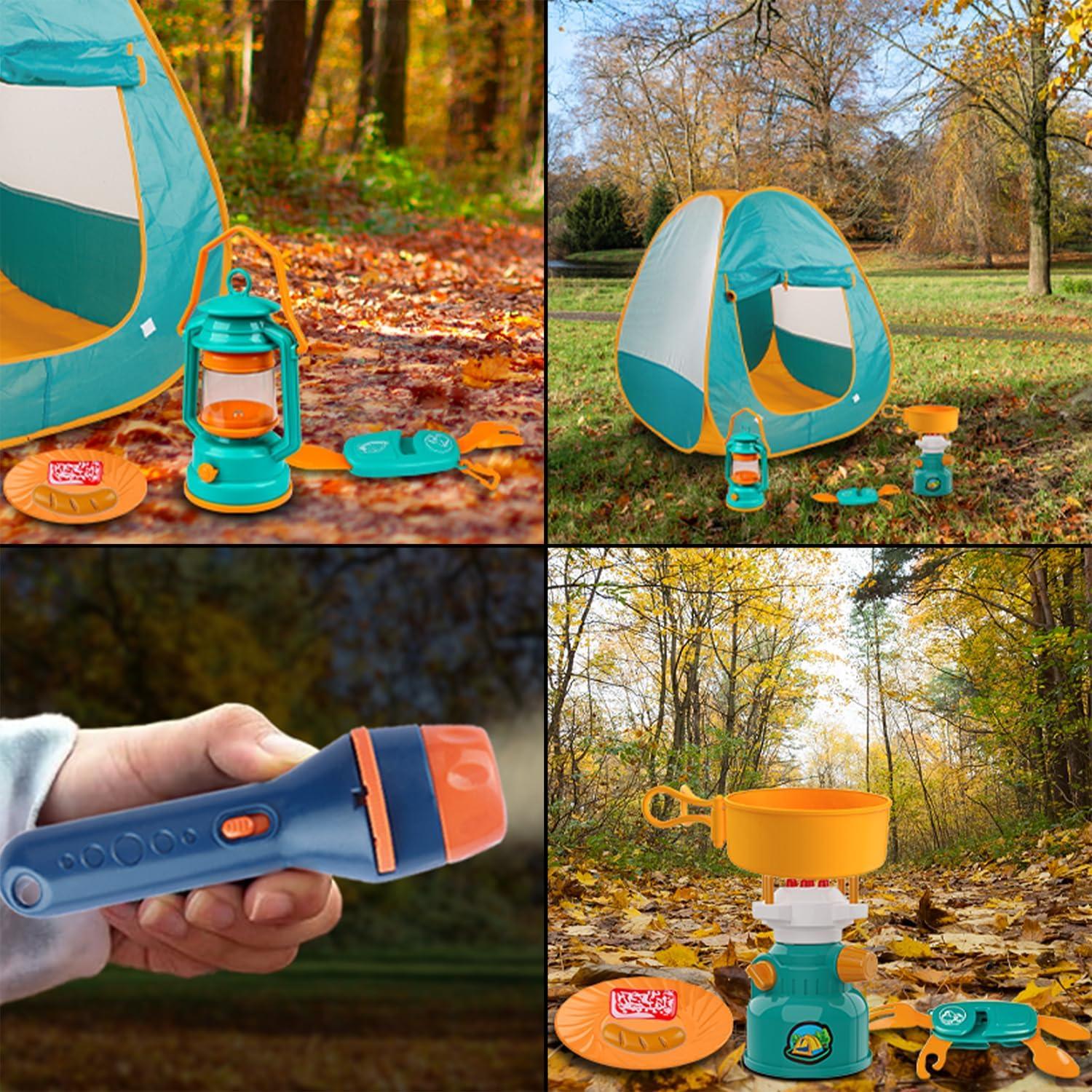 Juego de Camping para Niños Qtioucp con Tienda y Linterna
