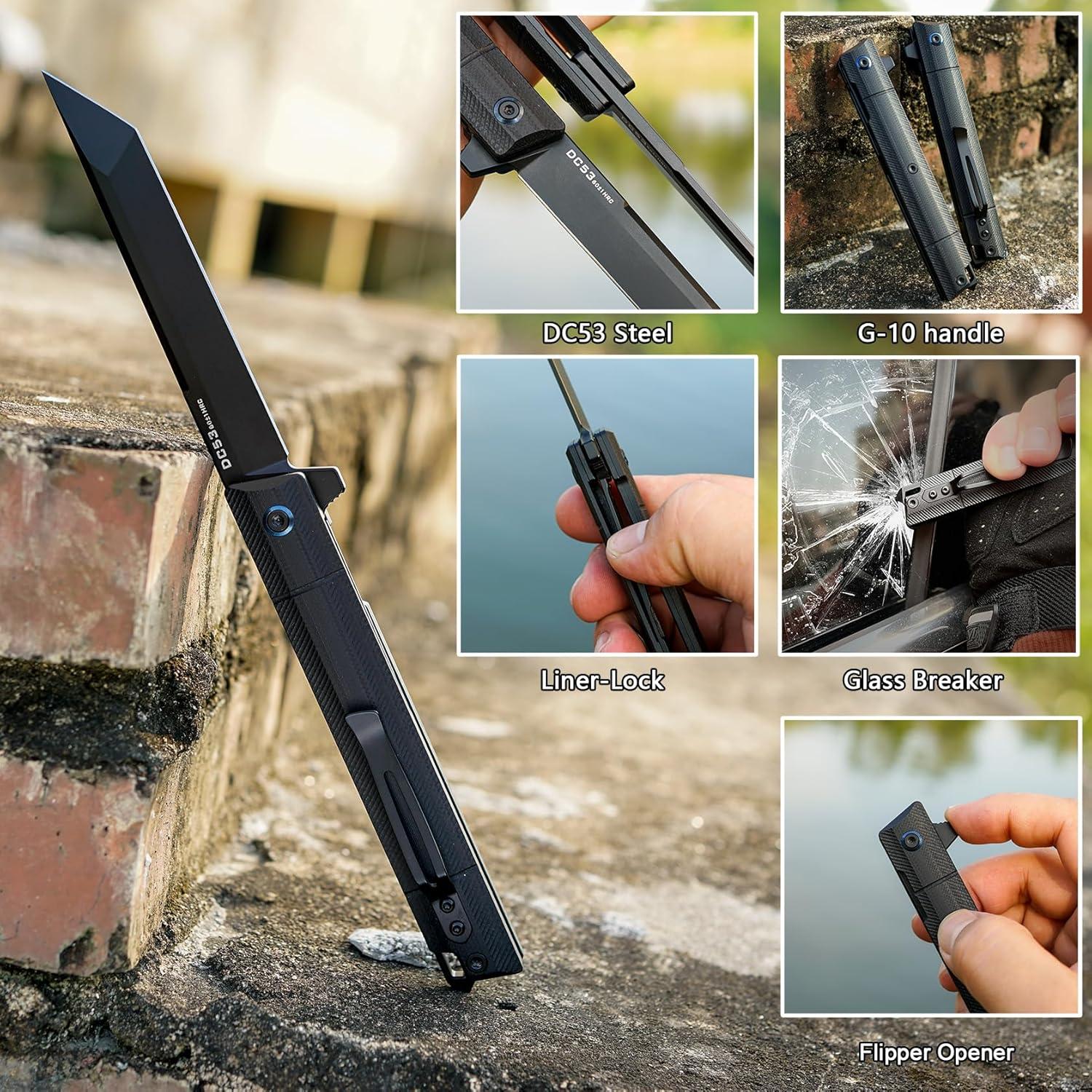 Cuchillo Plegable FORESAIL DC53 con Mango G10 y Rompevidrios