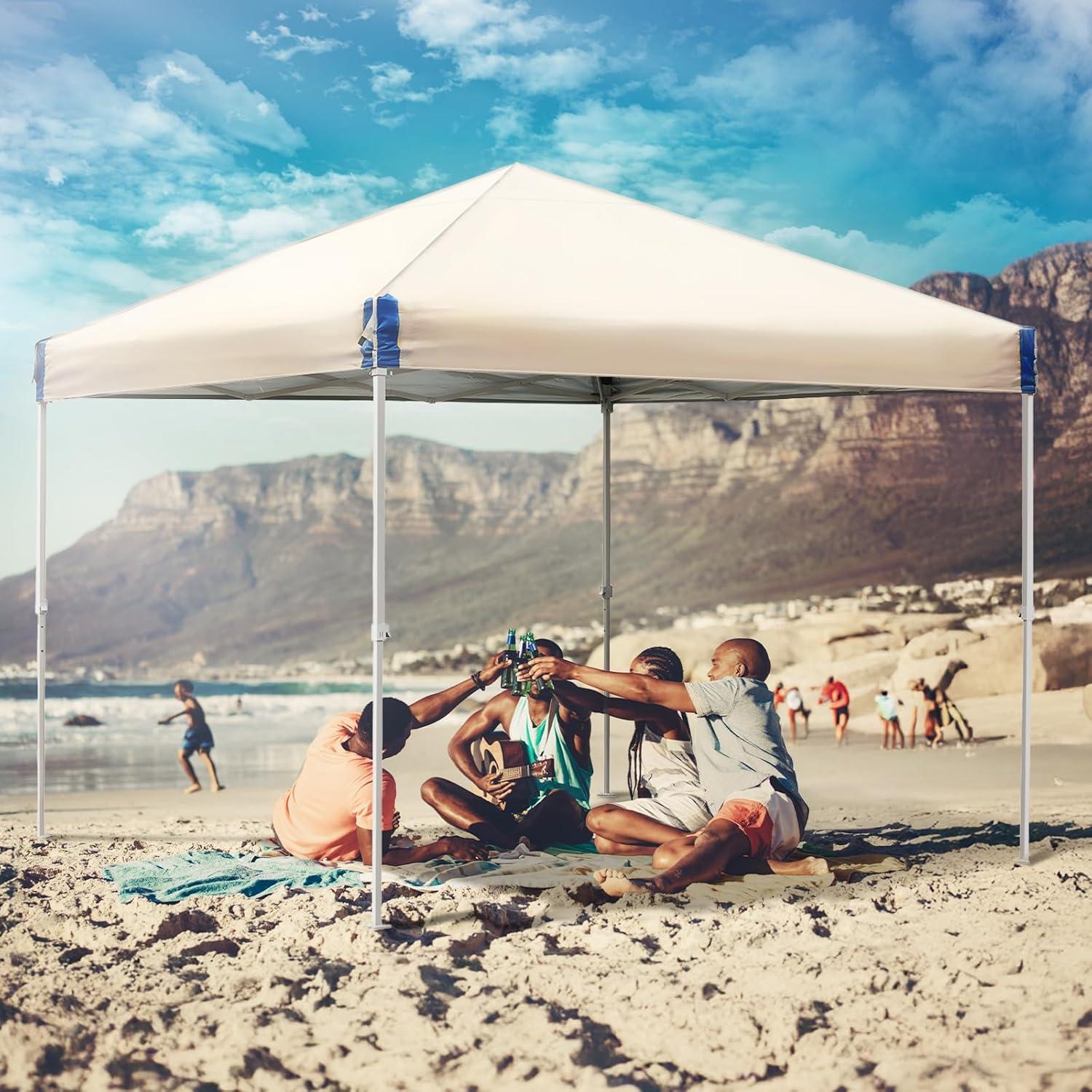 Aoodor 10x10 Ft Pop Up Canopy Tent,Water-Resistant 210D Oxford Fabric Portable Instant Shade, Easy Assembly Commercial Gazebo with Wheeled Carry Bag & 4 Sand Bags for Camping, Party, Khaki
