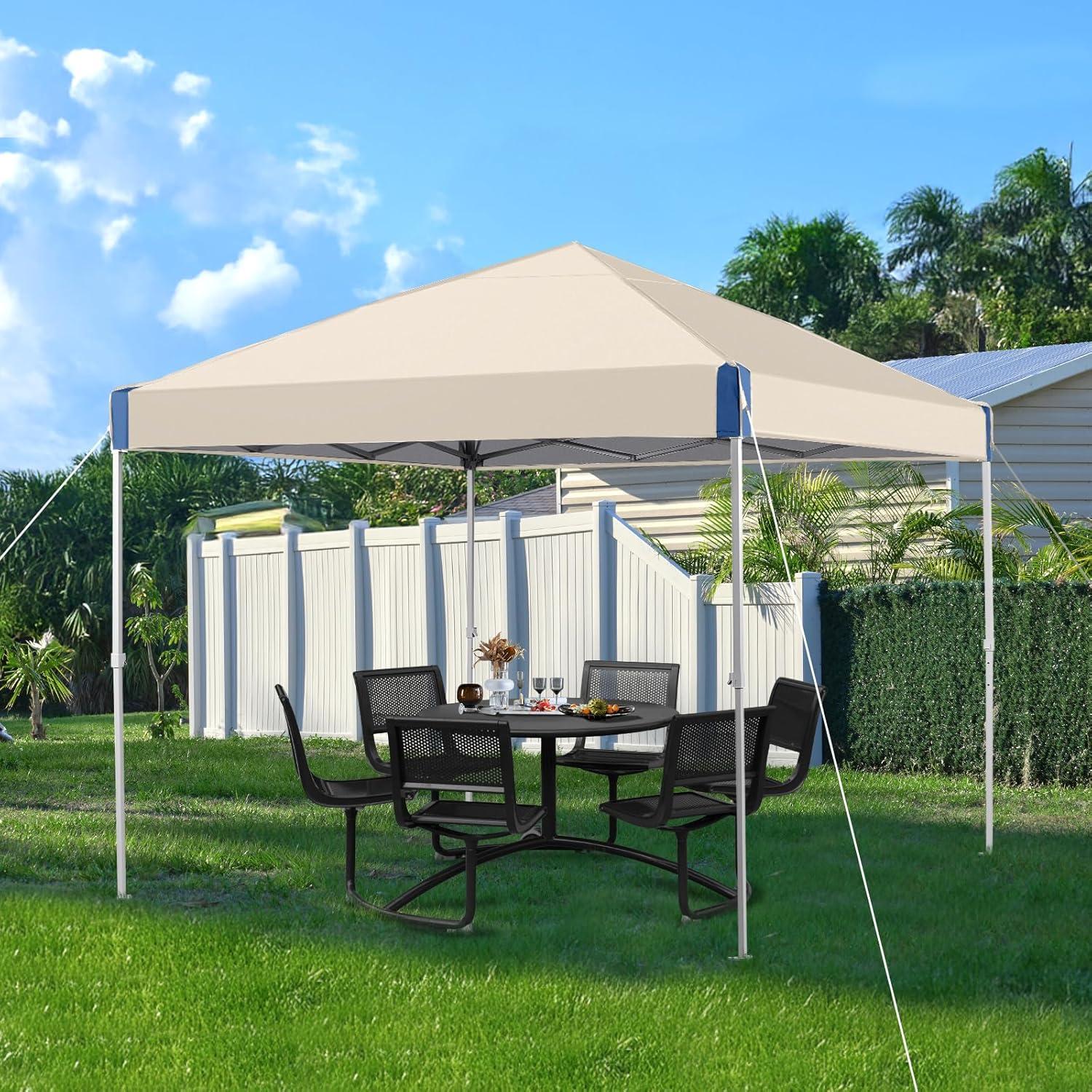 Aoodor 10x10 Ft Pop Up Canopy Tent,Water-Resistant 210D Oxford Fabric Portable Instant Shade, Easy Assembly Commercial Gazebo with Wheeled Carry Bag & 4 Sand Bags for Camping, Party, Khaki