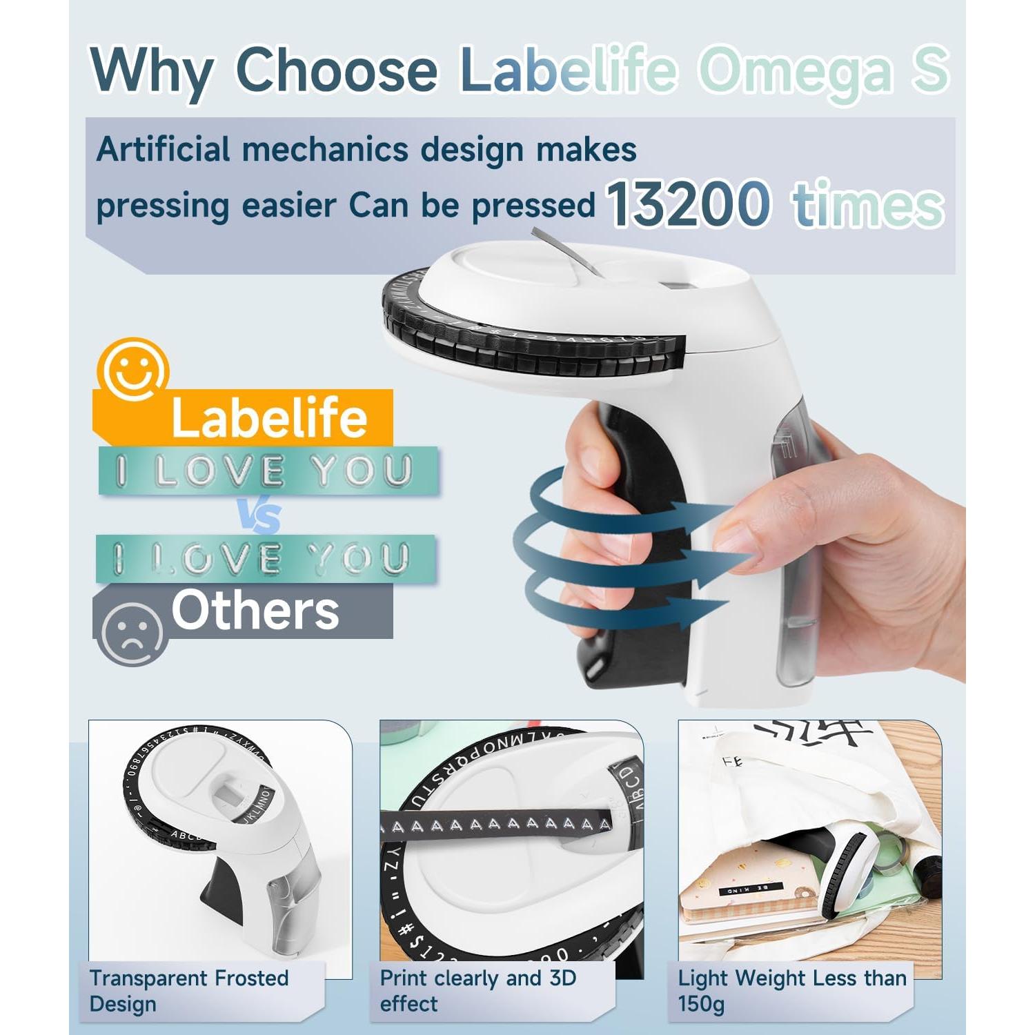 Máquina de Etiquetas en Relieve Labelife Omega S Manual con 10 Cintas