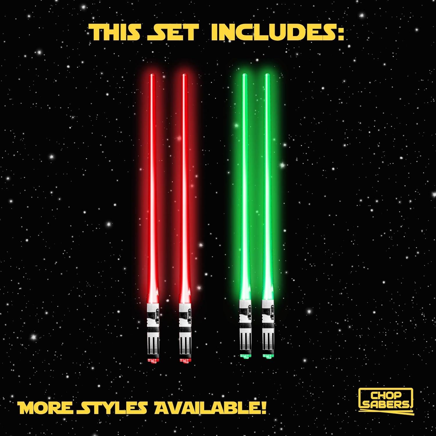Palillos de Luz LED Star Wars ChopSabers - 2 Pares Verde y Rojo