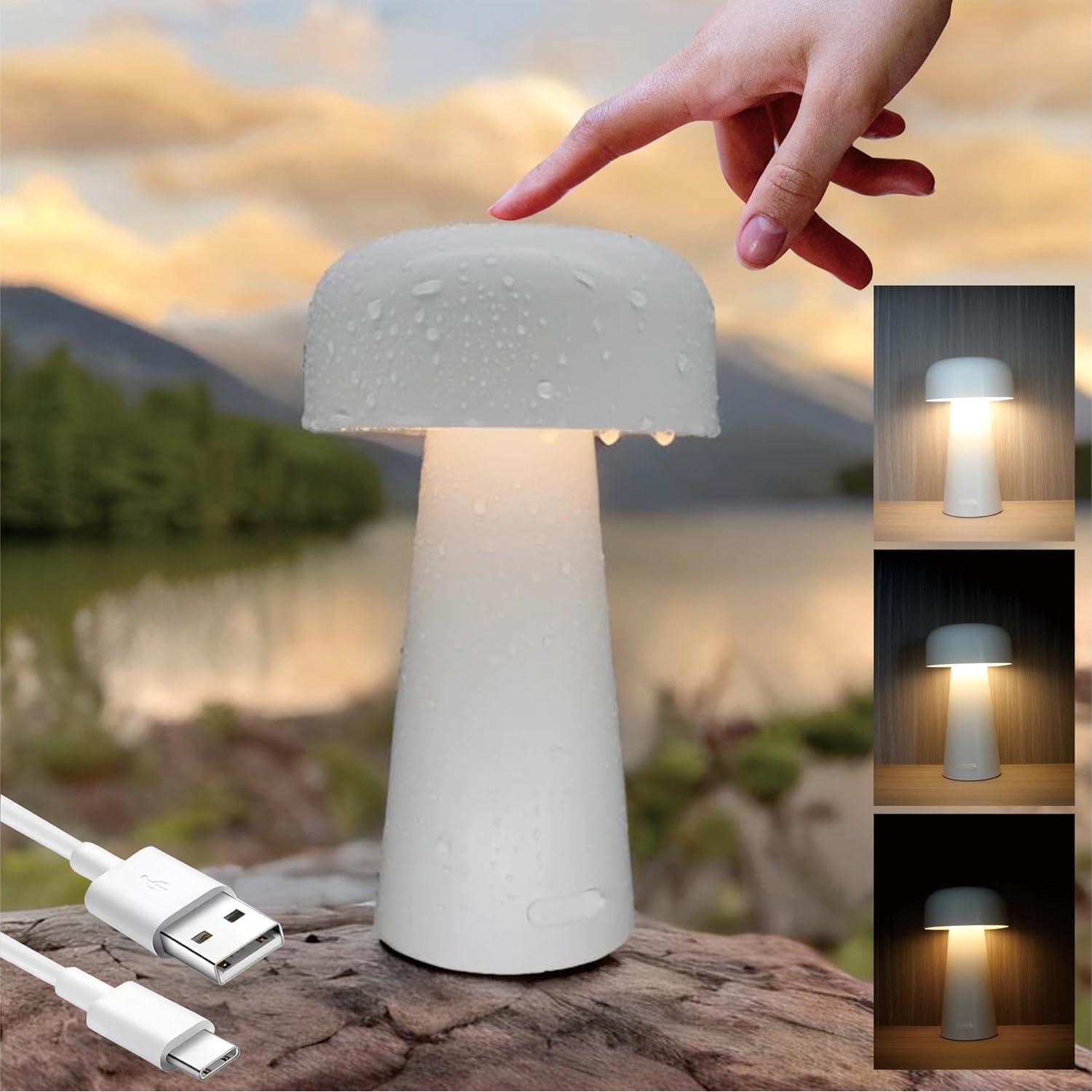 Lámpara de Mesa LED YONIKU Hongo Recargable IP44 Blanca