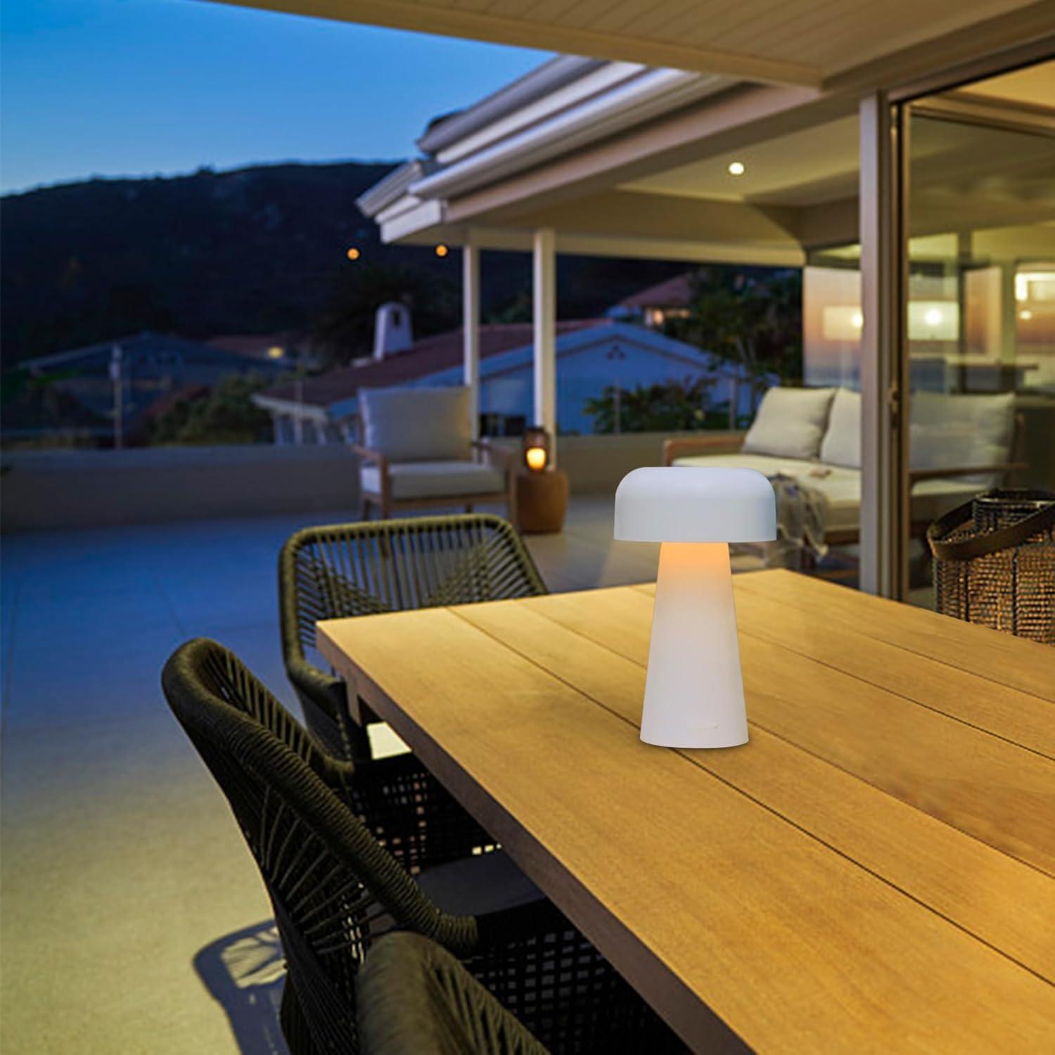 Lámpara de Mesa LED YONIKU Hongo Recargable IP44 Blanca