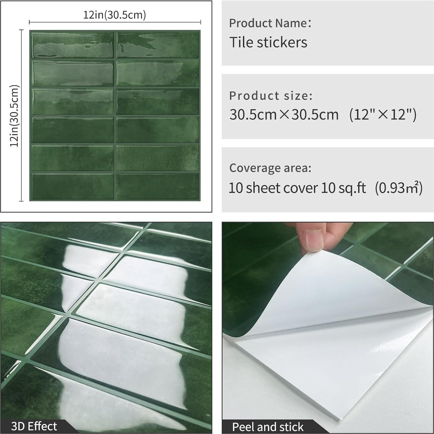 Azulejo Autoadhesivo DEWOO Verde Rectangular 30.48x30.48 cm - 10 Hojas