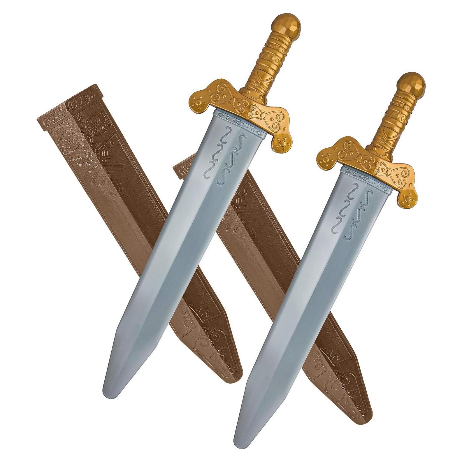 2 Espadas Romanas de Plástico Doradas con Funda 48 cm