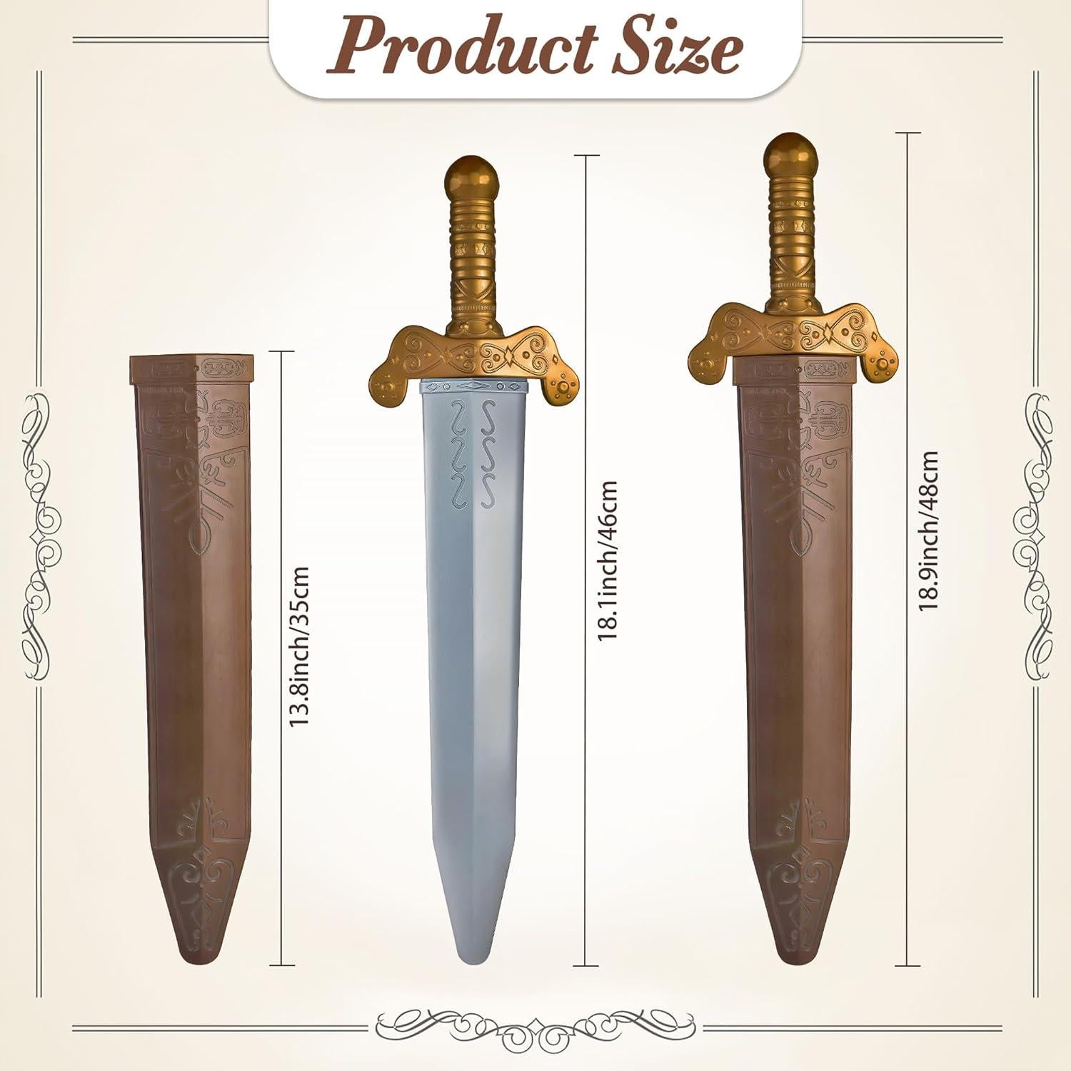 2 Espadas Romanas de Plástico Doradas con Funda 48 cm