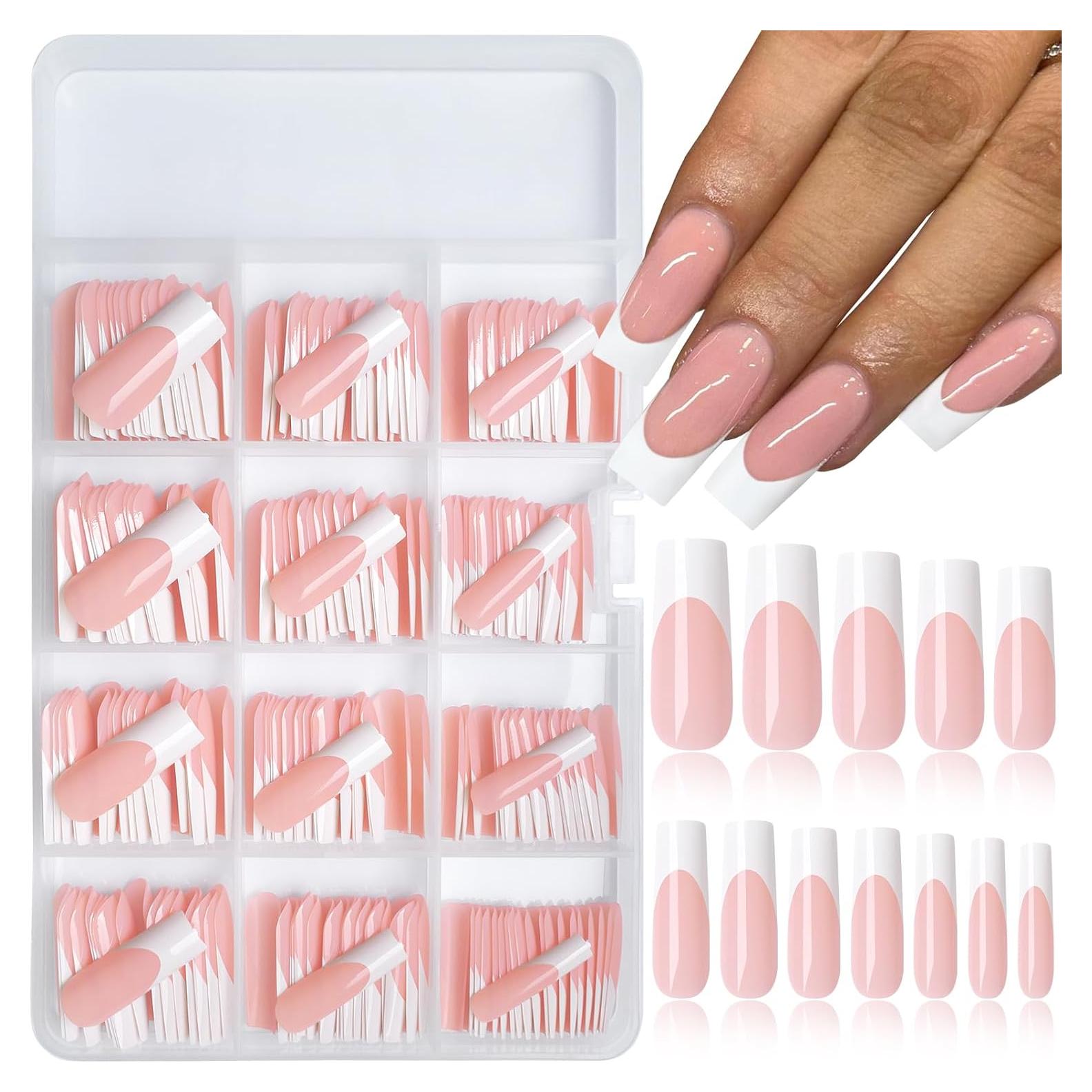 240 Uñas Postizas Largas Punta Francesa Lifextol - Cuadradas