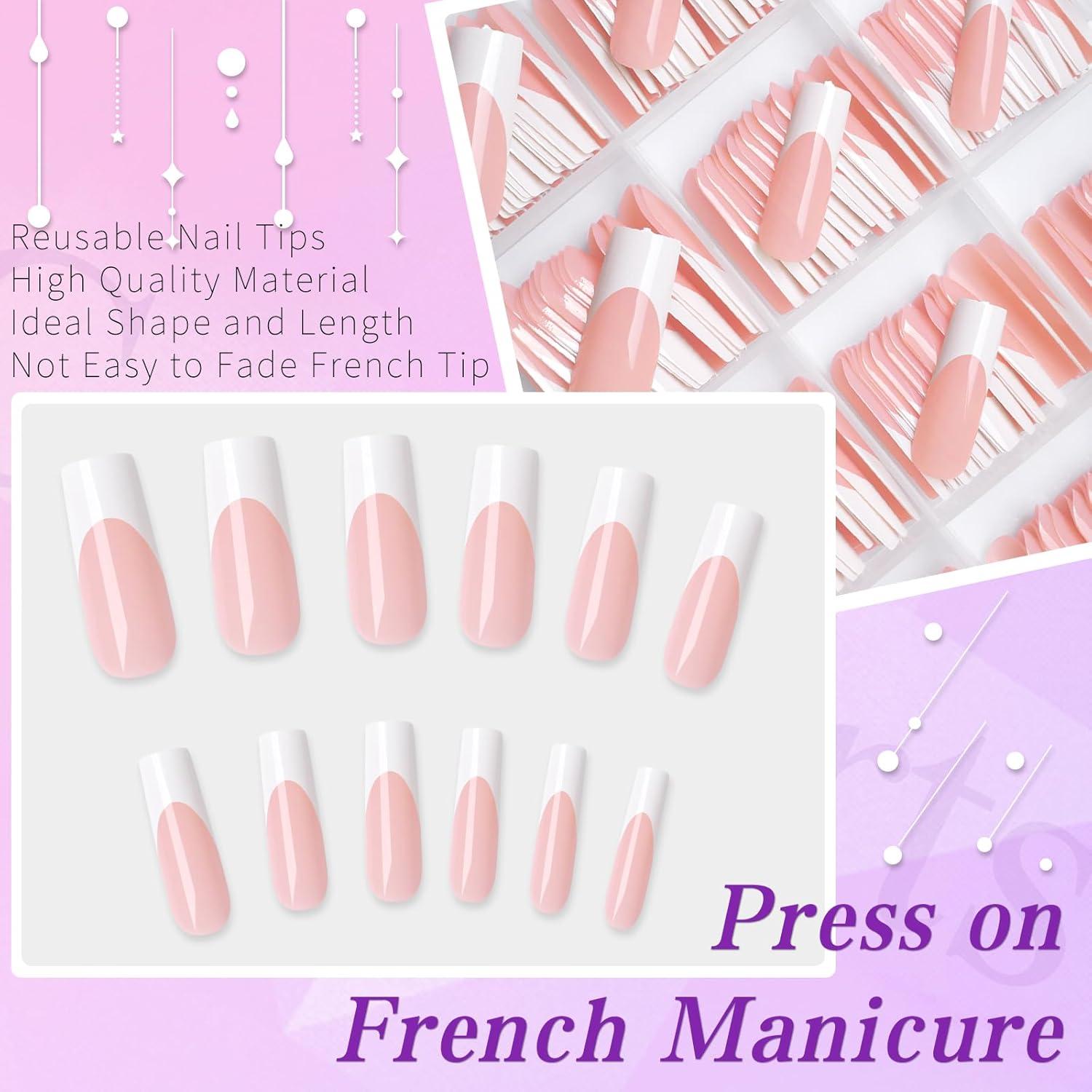 240 Uñas Postizas Largas Punta Francesa Lifextol - Cuadradas