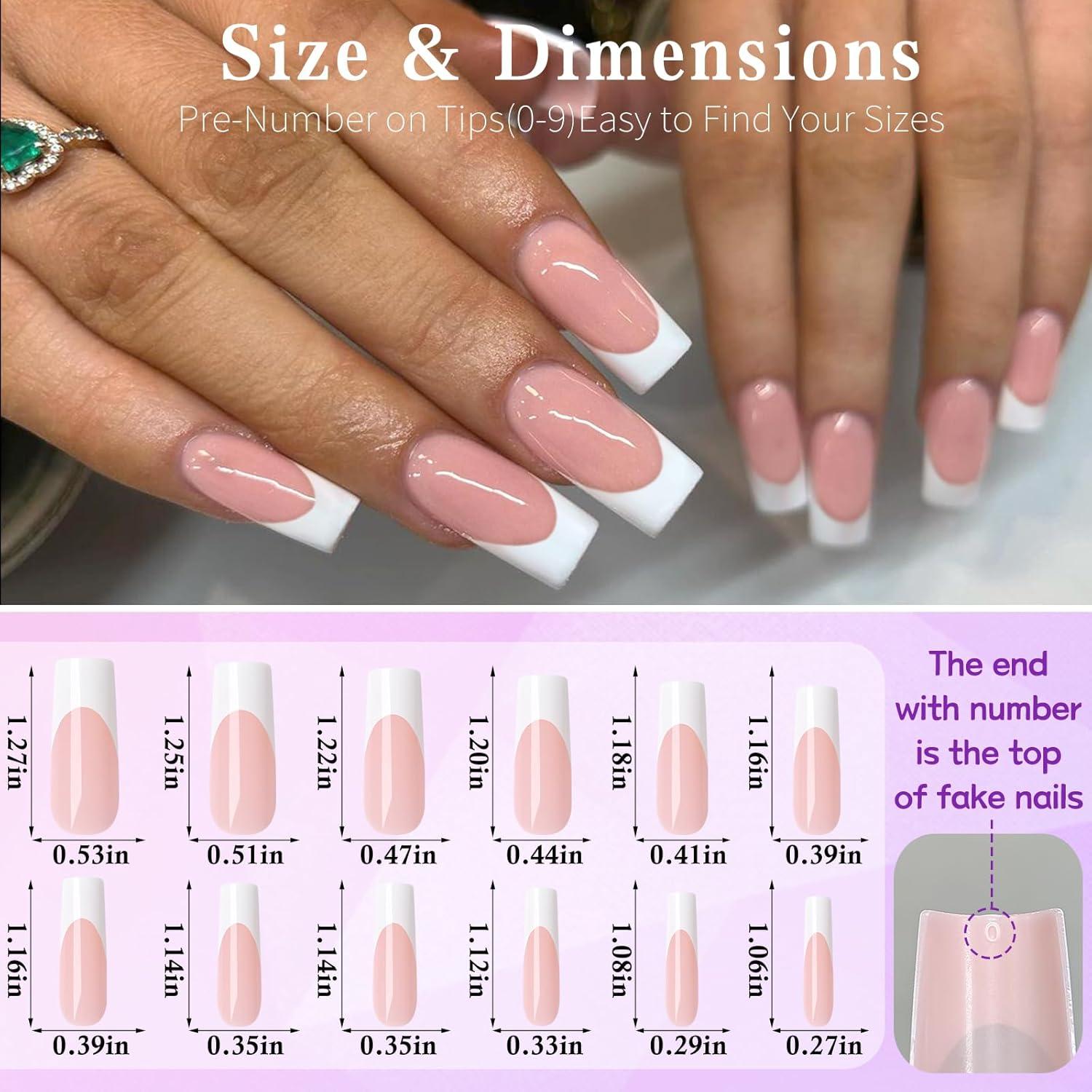 240 Uñas Postizas Largas Punta Francesa Lifextol - Cuadradas