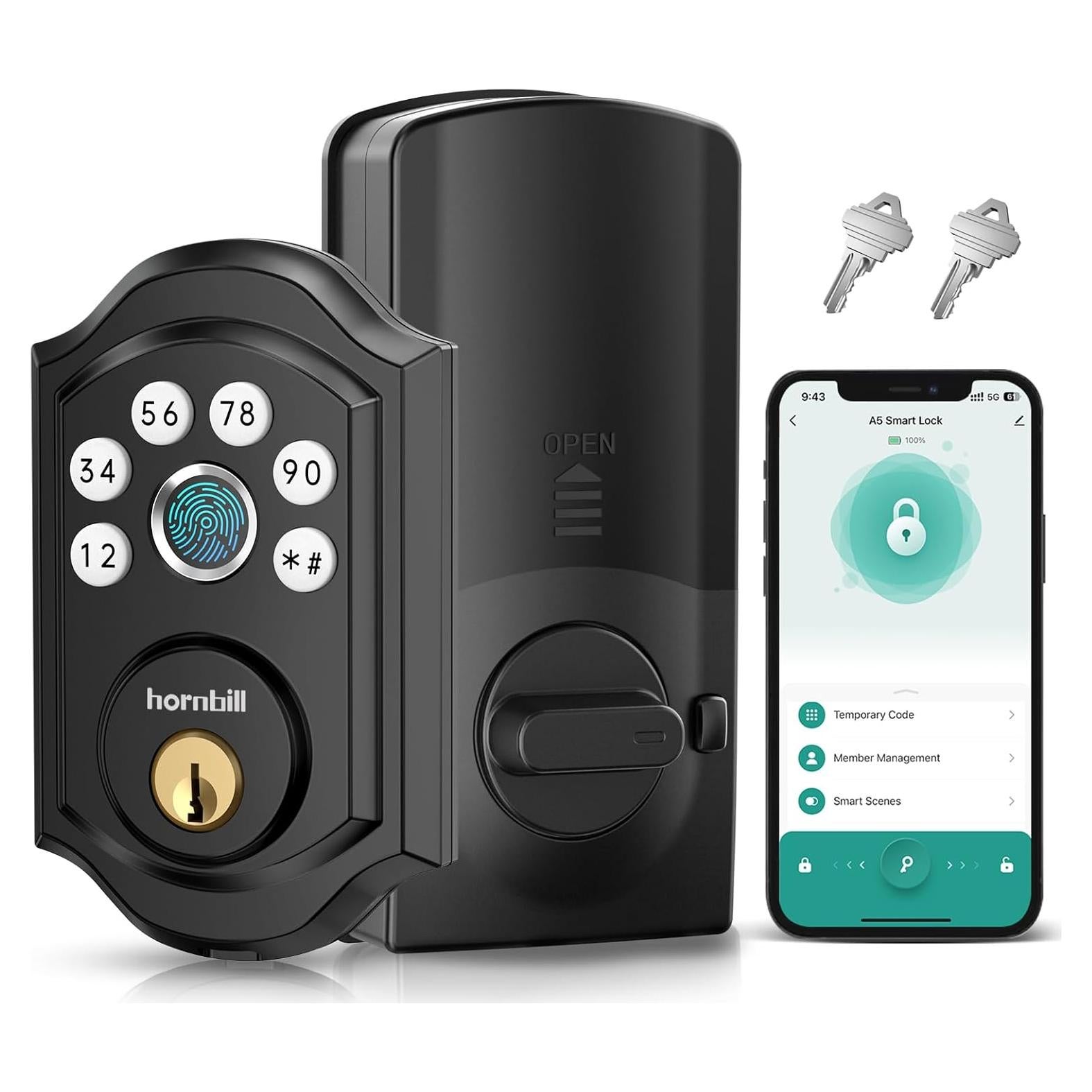 Cerradura Inteligente Hornbill A5 Biometrica Bluetooth Negra