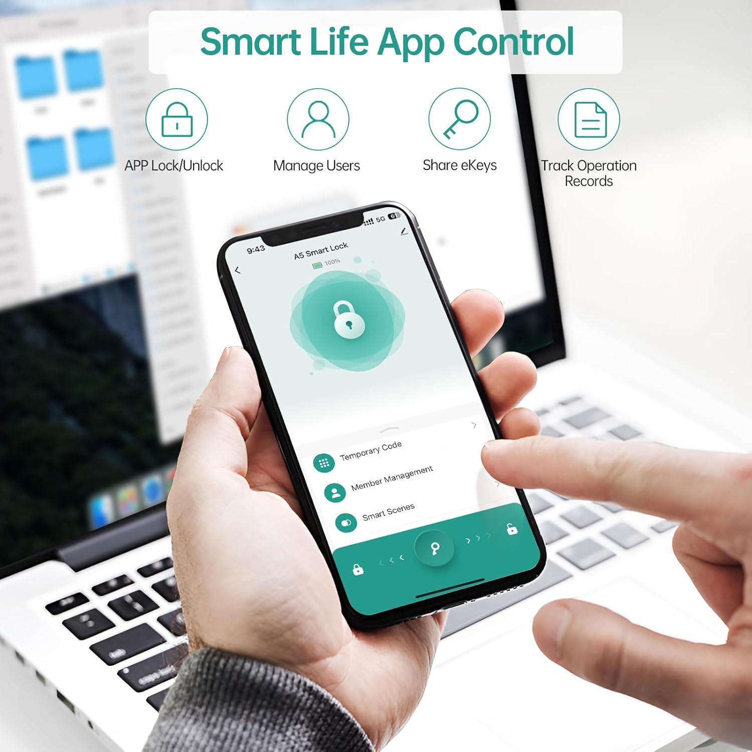 Cerradura Inteligente Hornbill A5 Biometrica Bluetooth Negra