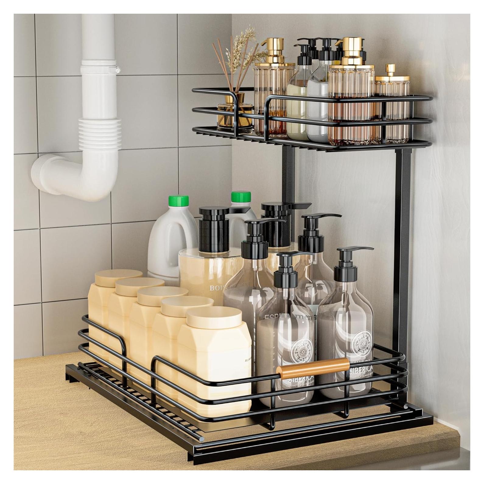 LAMU Organizador Bajo Fregadero 2 Niveles Negro 41.1x32x40.1 cm