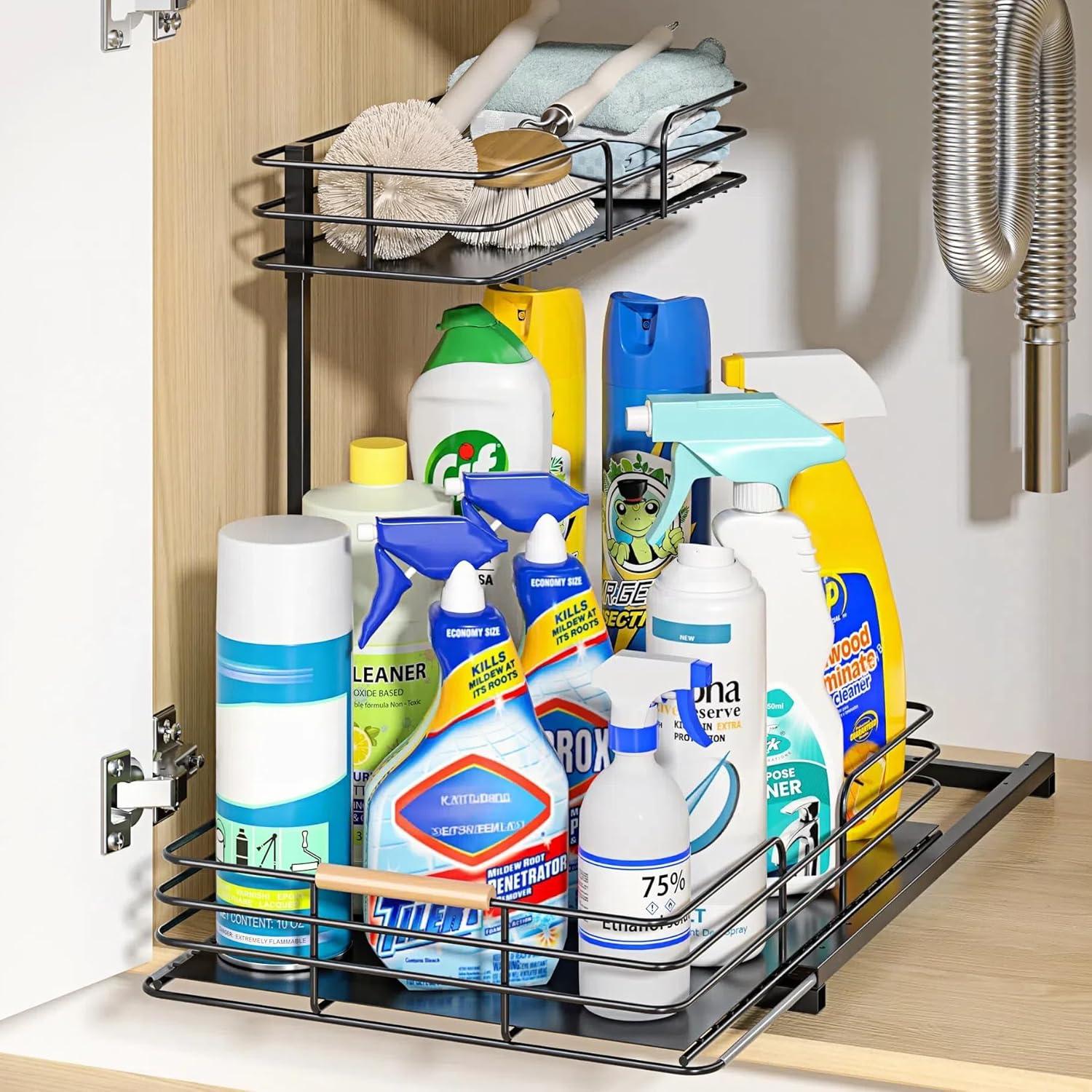 LAMU Organizador Bajo Fregadero 2 Niveles Negro 41.1x32x40.1 cm