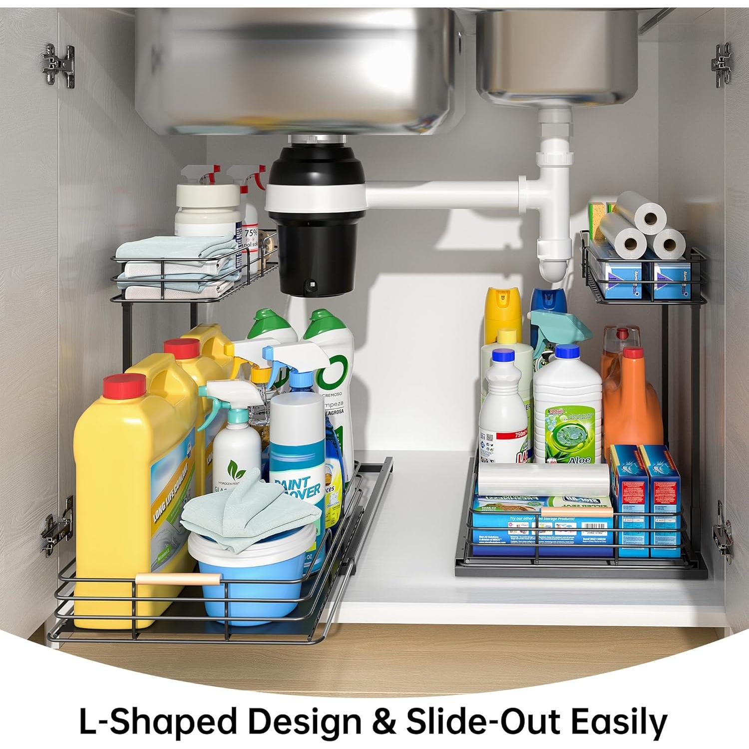 LAMU Organizador Bajo Fregadero 2 Niveles Negro 41.1x32x40.1 cm