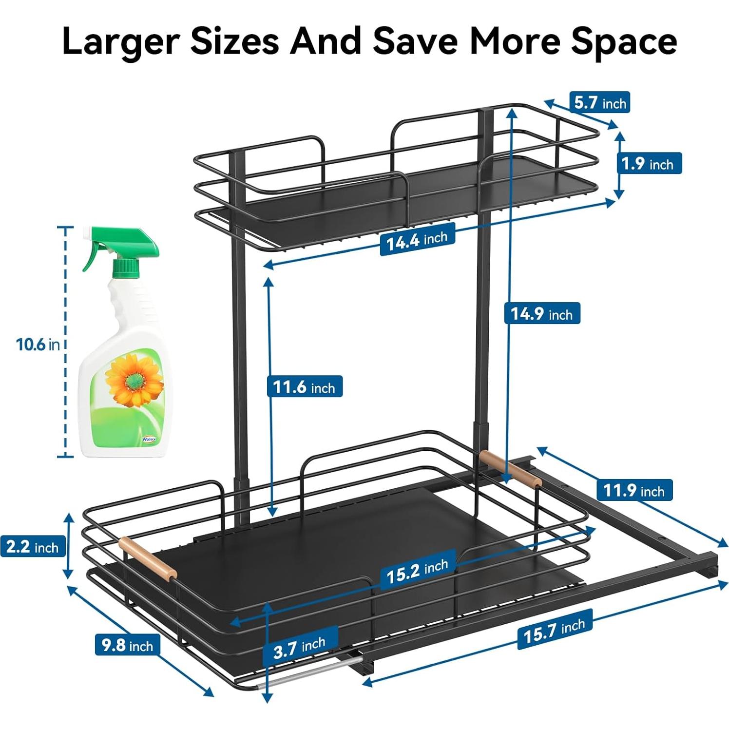 LAMU Organizador Bajo Fregadero 2 Niveles Negro 41.1x32x40.1 cm