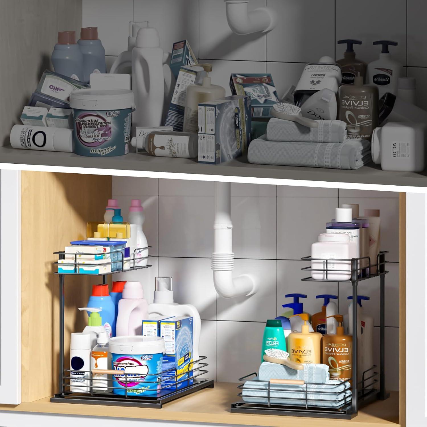 LAMU Organizador Bajo Fregadero 2 Niveles Negro 41.1x32x40.1 cm