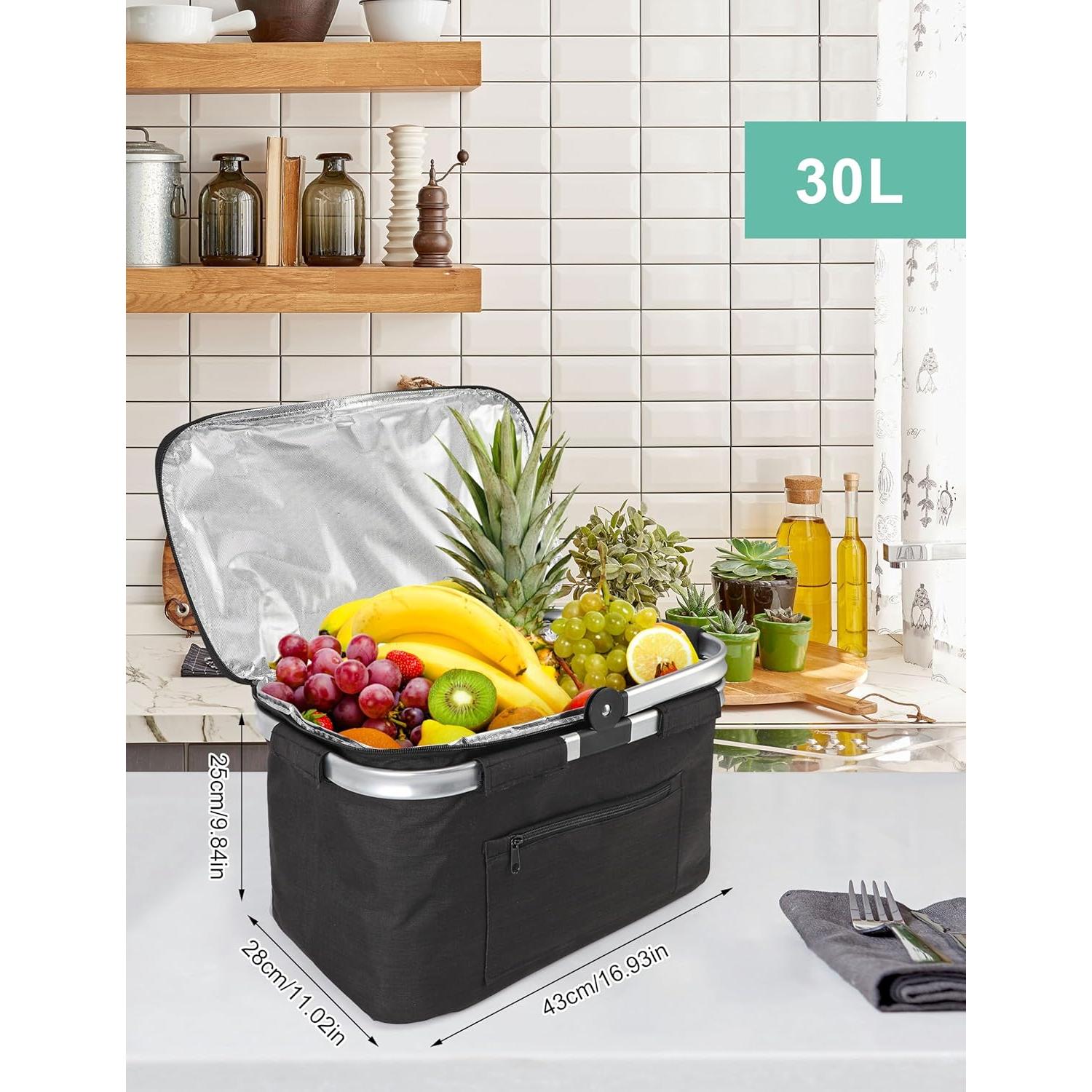 Cesta de Picnic Aislada MEKOTRIN 43x28x25 cm Plegable Negra