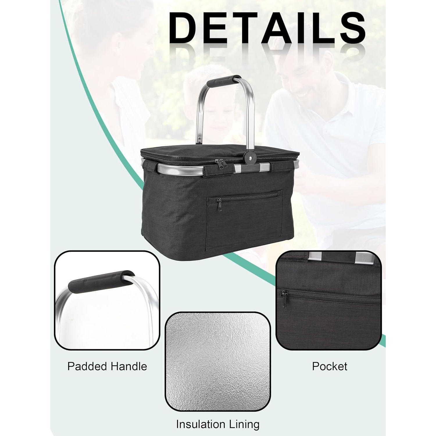 Cesta de Picnic Aislada MEKOTRIN 43x28x25 cm Plegable Negra