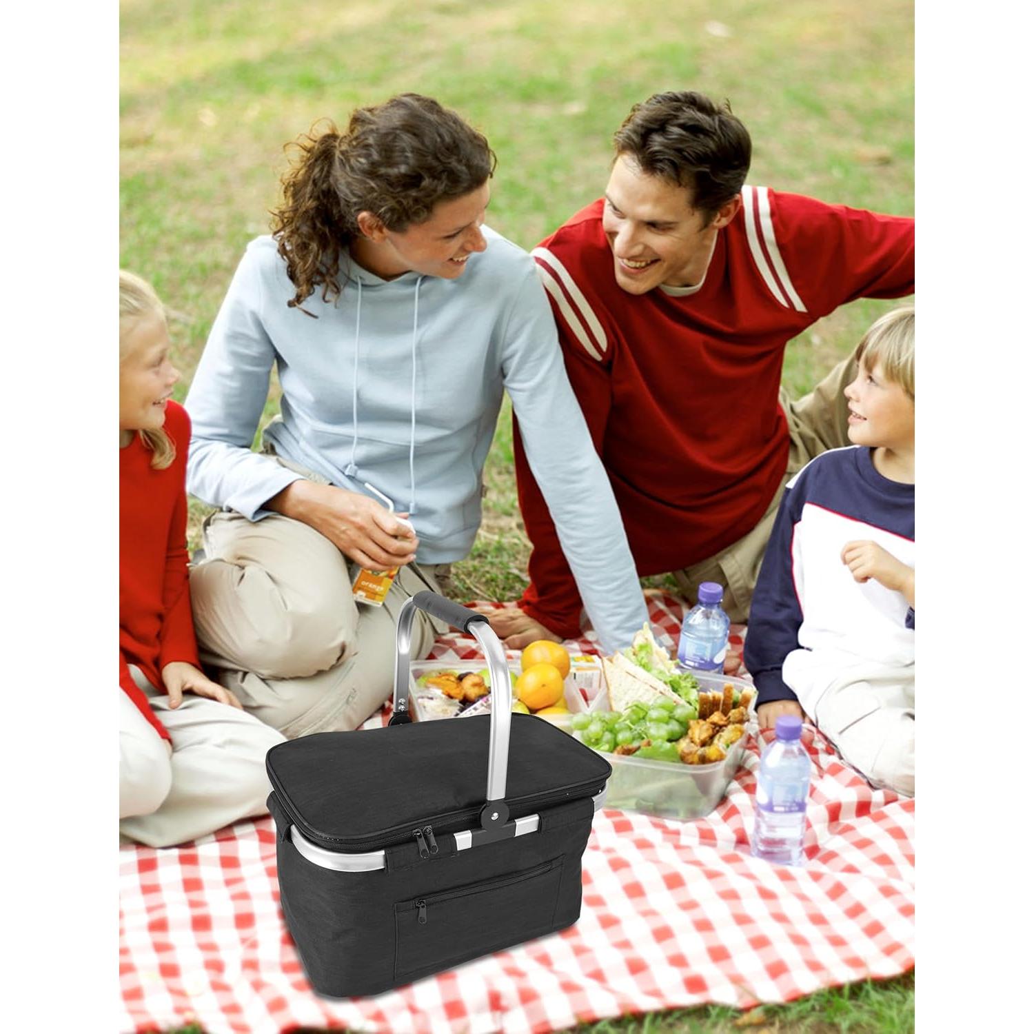 Cesta de Picnic Aislada MEKOTRIN 43x28x25 cm Plegable Negra