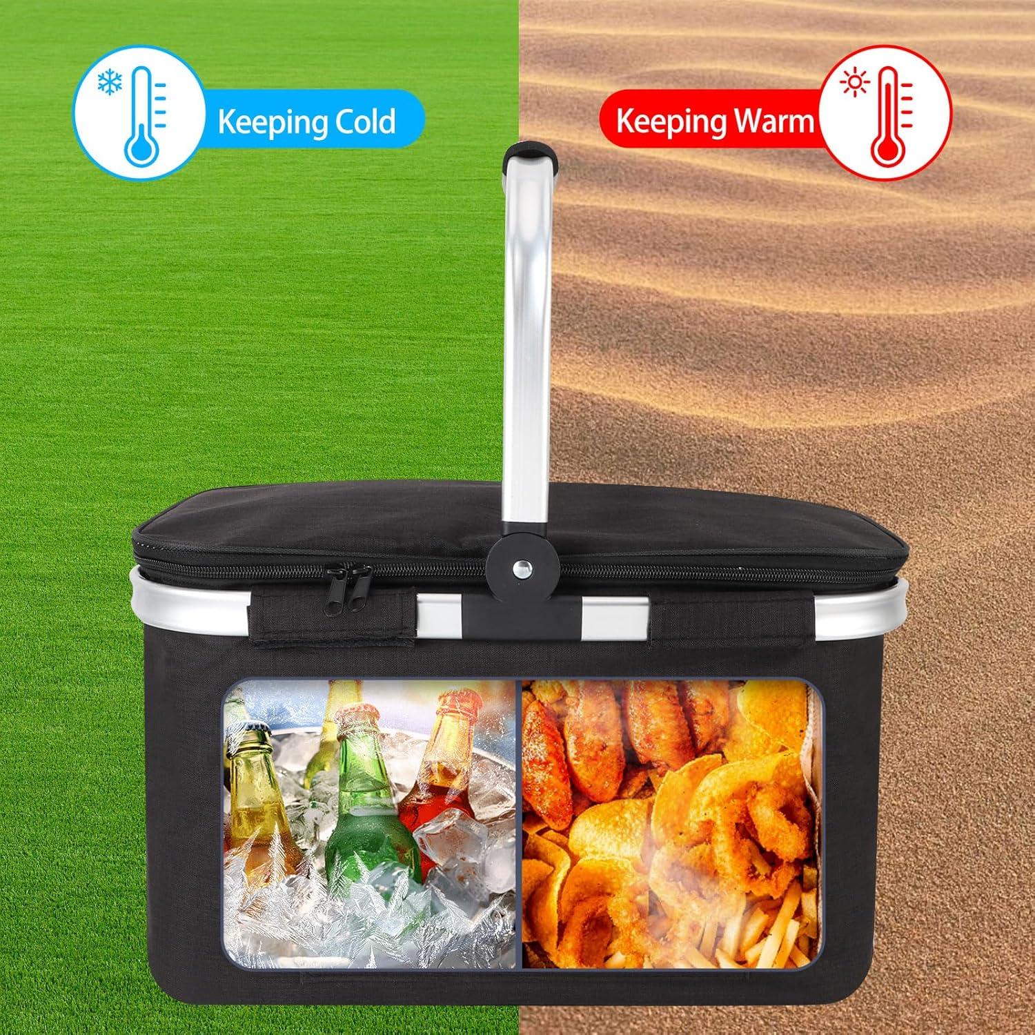 Cesta de Picnic Aislada MEKOTRIN 43x28x25 cm Plegable Negra