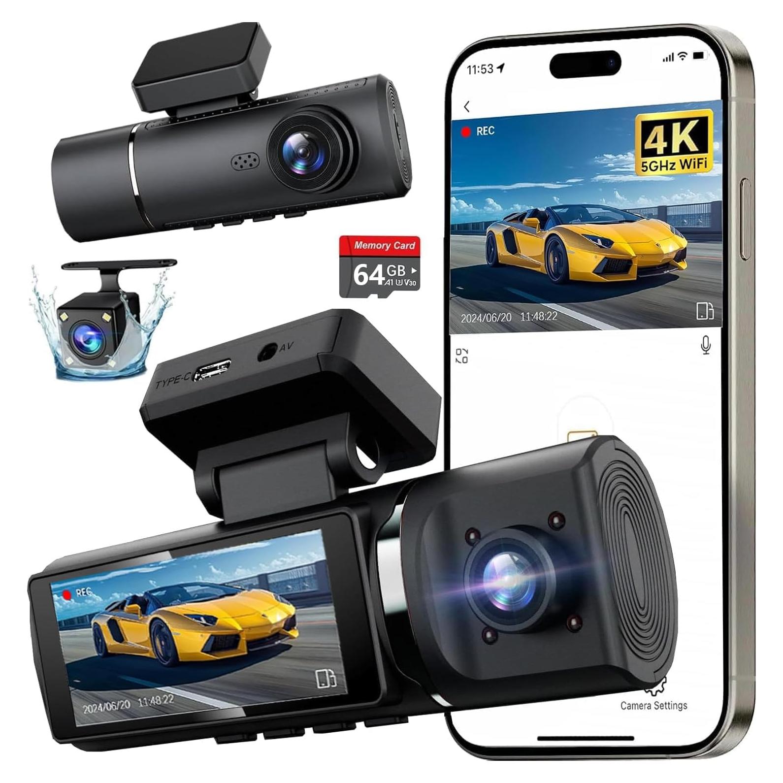 Cámara Dash 4K Qulokar con WiFi y Tarjeta 64GB