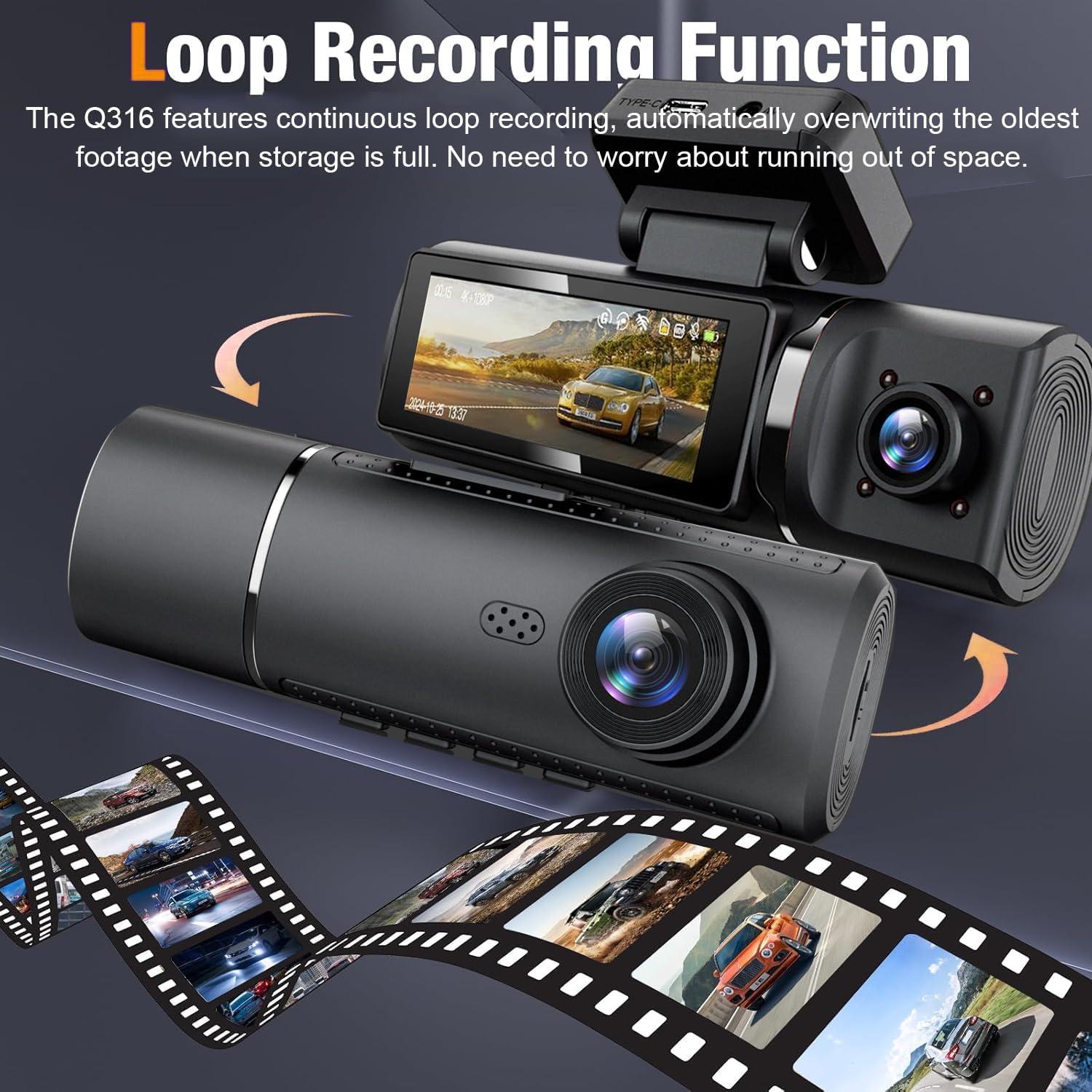 Cámara Dash 4K Qulokar con WiFi y Tarjeta 64GB