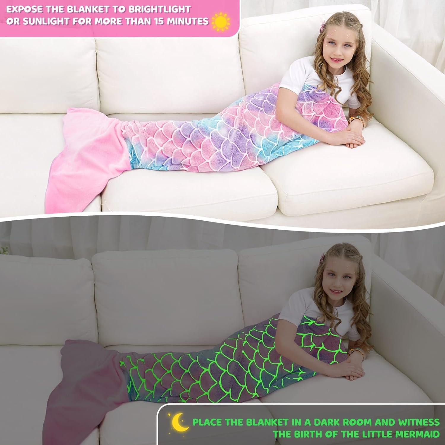 Manta de Cola de Sirena WERNNSAI 110x40 cm Brilla en la Oscuridad