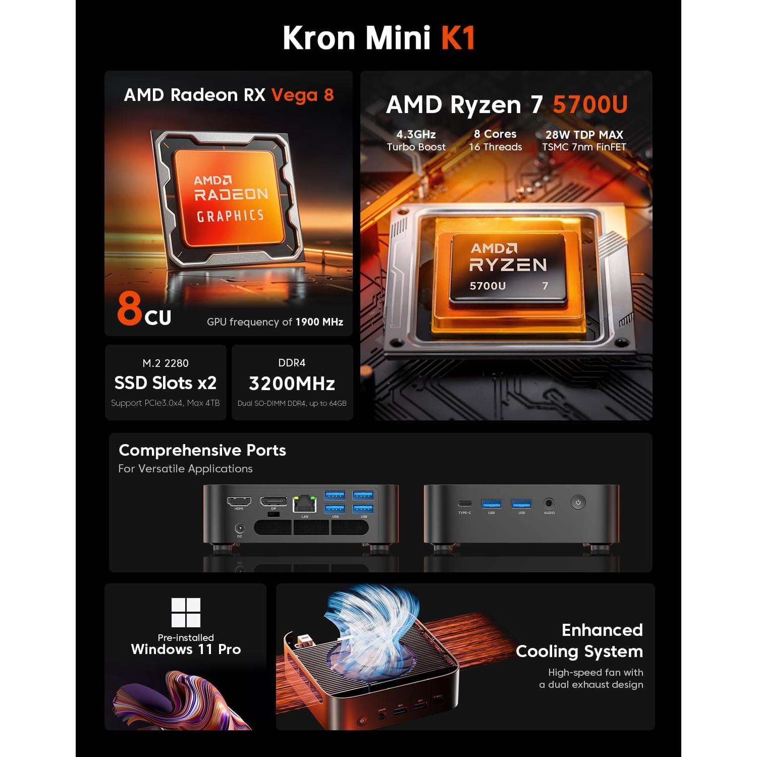 Mini PC Gaming ACEMAGICIAN K1 Ryzen 7 16GB 512GB 4K