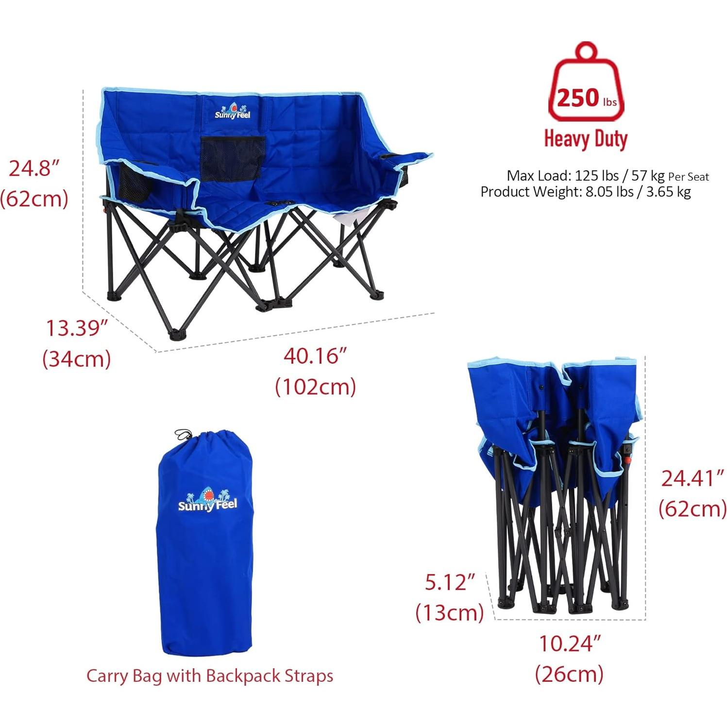 Silla de Camping Doble Plegable SUNNYFEEL Azul para Niños