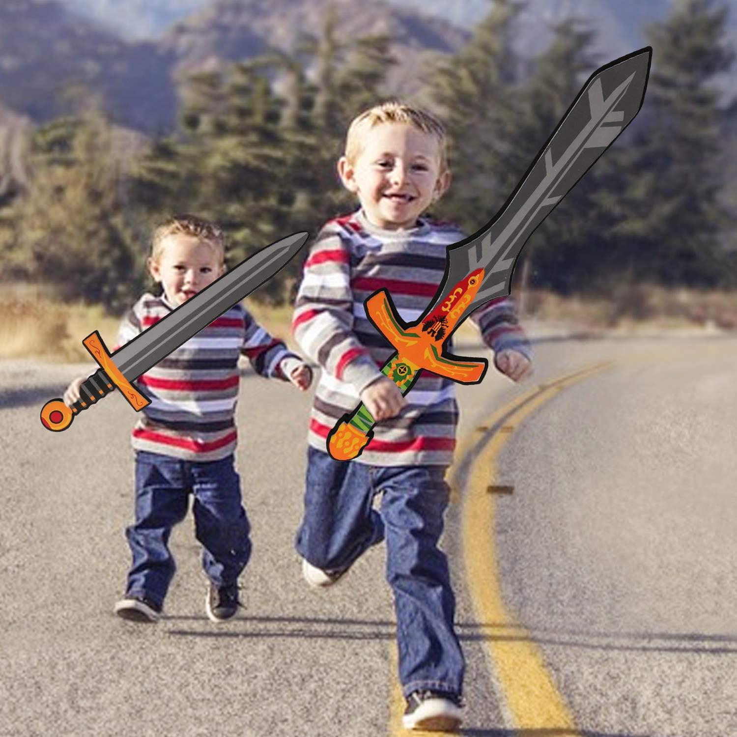 MLcnleS Foam Swords Weapons Toy for Boys - 17 inch Foam Sword Axe Hammer 5 Pack Set - Kids Ninja Toy Pretend Playset for Boys & Girls Present